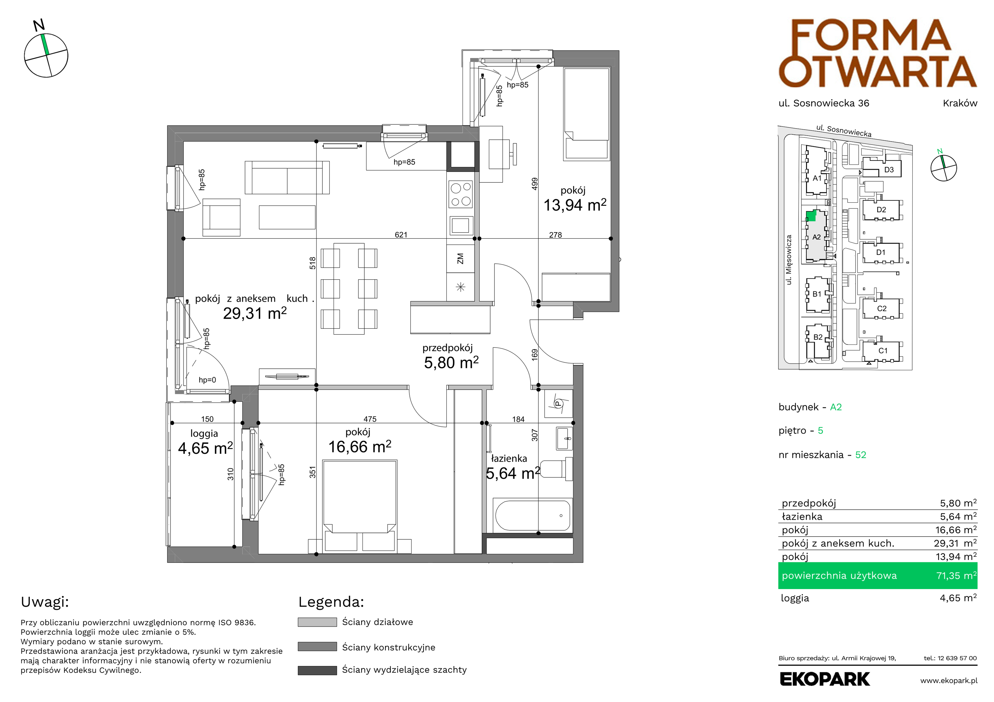 Mieszkanie 71,35 m², piętro 5, oferta nr A2-52, Forma Otwarta, Kraków, Bronowice, Bronowice Wielkie, ul. Sosnowiecka-idx