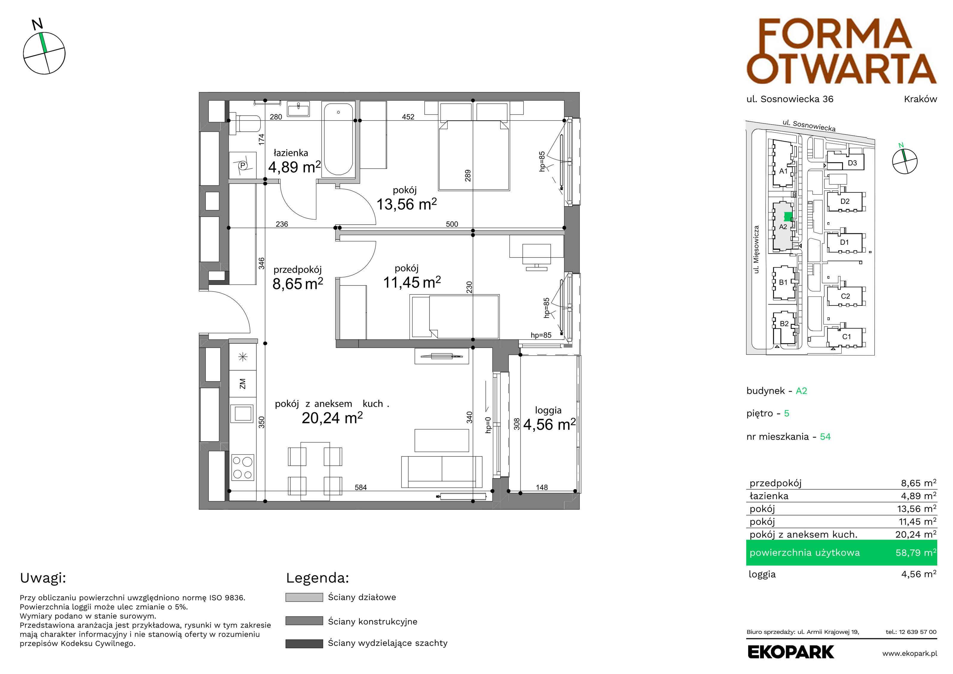 Mieszkanie 58,79 m², piętro 5, oferta nr A2-54, Forma Otwarta, Kraków, Bronowice, Bronowice Wielkie, ul. Sosnowiecka-idx