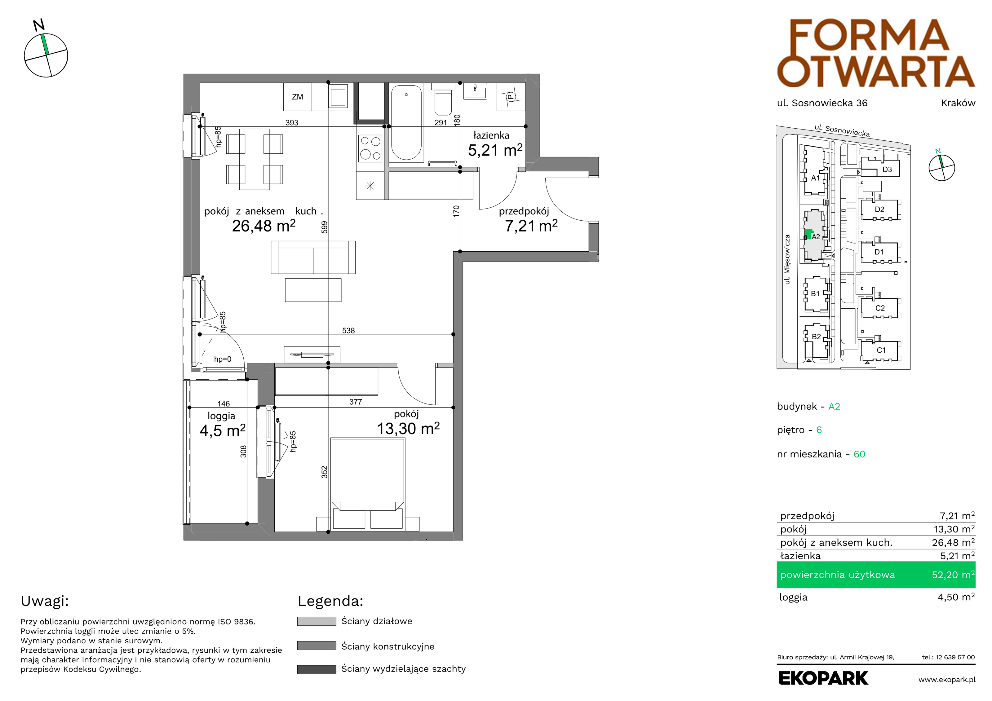 Mieszkanie 52,20 m², piętro 6, oferta nr A2-60, Forma Otwarta, Kraków, Bronowice, Bronowice Wielkie, ul. Sosnowiecka-idx