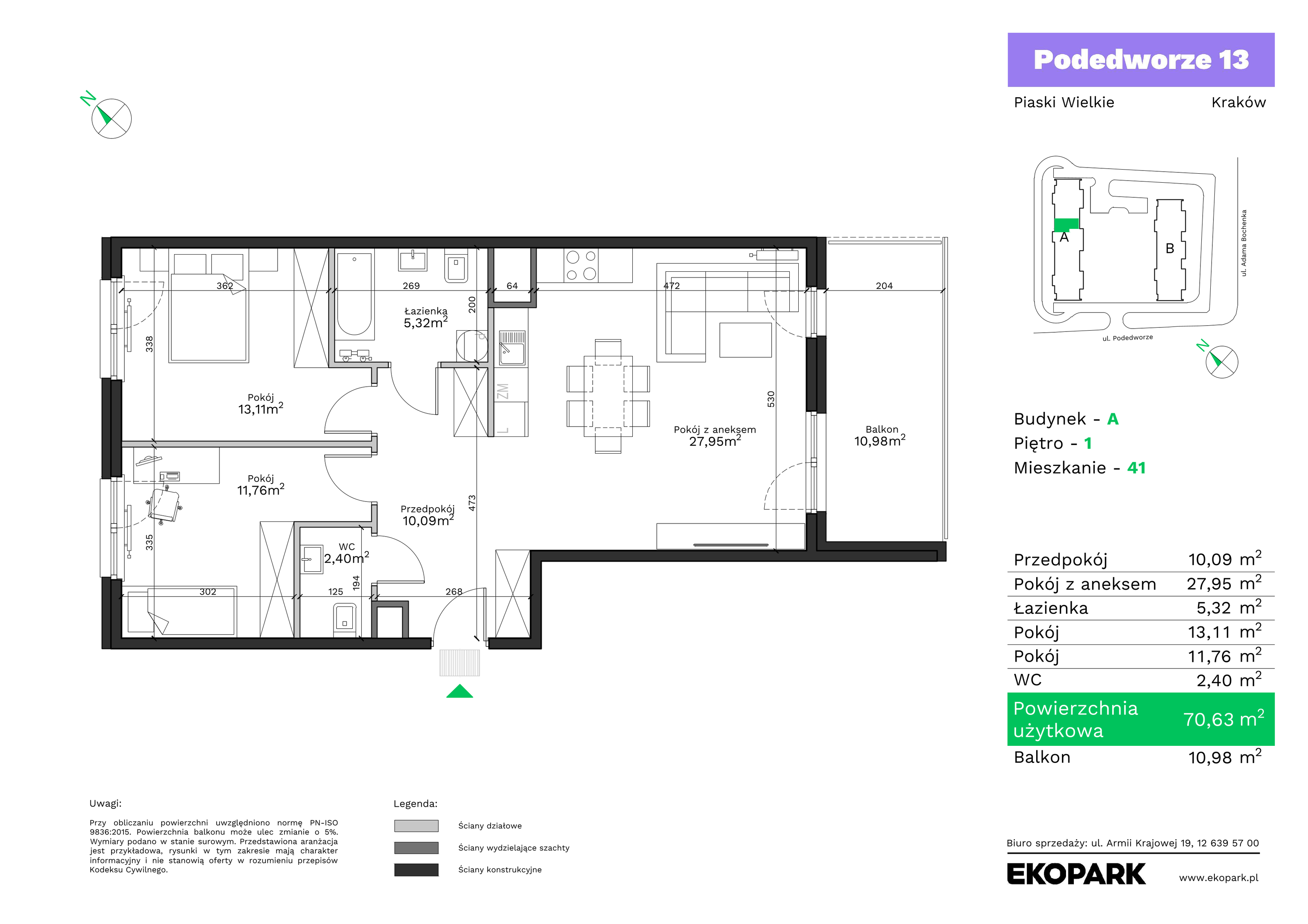 Mieszkanie 70,63 m², piętro 1, oferta nr A41, Podedworze 13, Kraków, Podgórze Duchackie, Piaski Wielkie, ul. Podedworze 13-idx