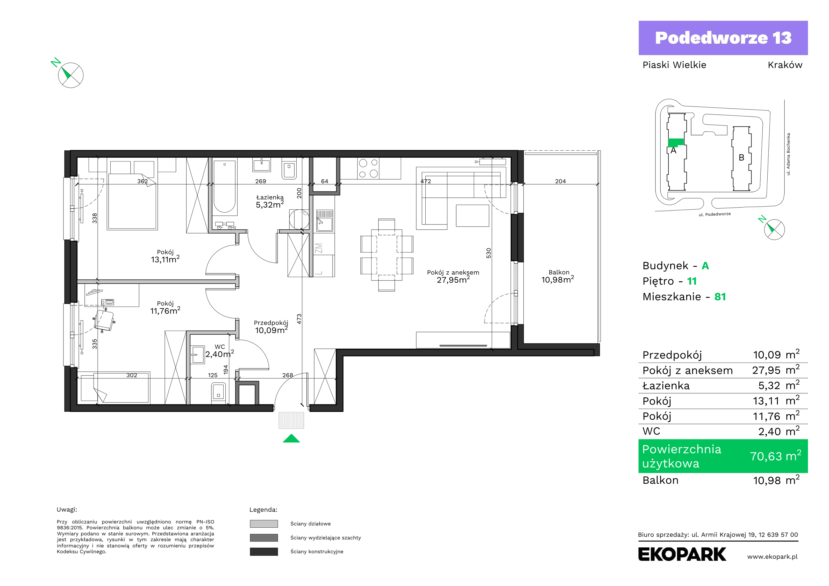 Mieszkanie 70,63 m², piętro 11, oferta nr A81, Podedworze 13, Kraków, Podgórze Duchackie, Piaski Wielkie, ul. Podedworze 13-idx