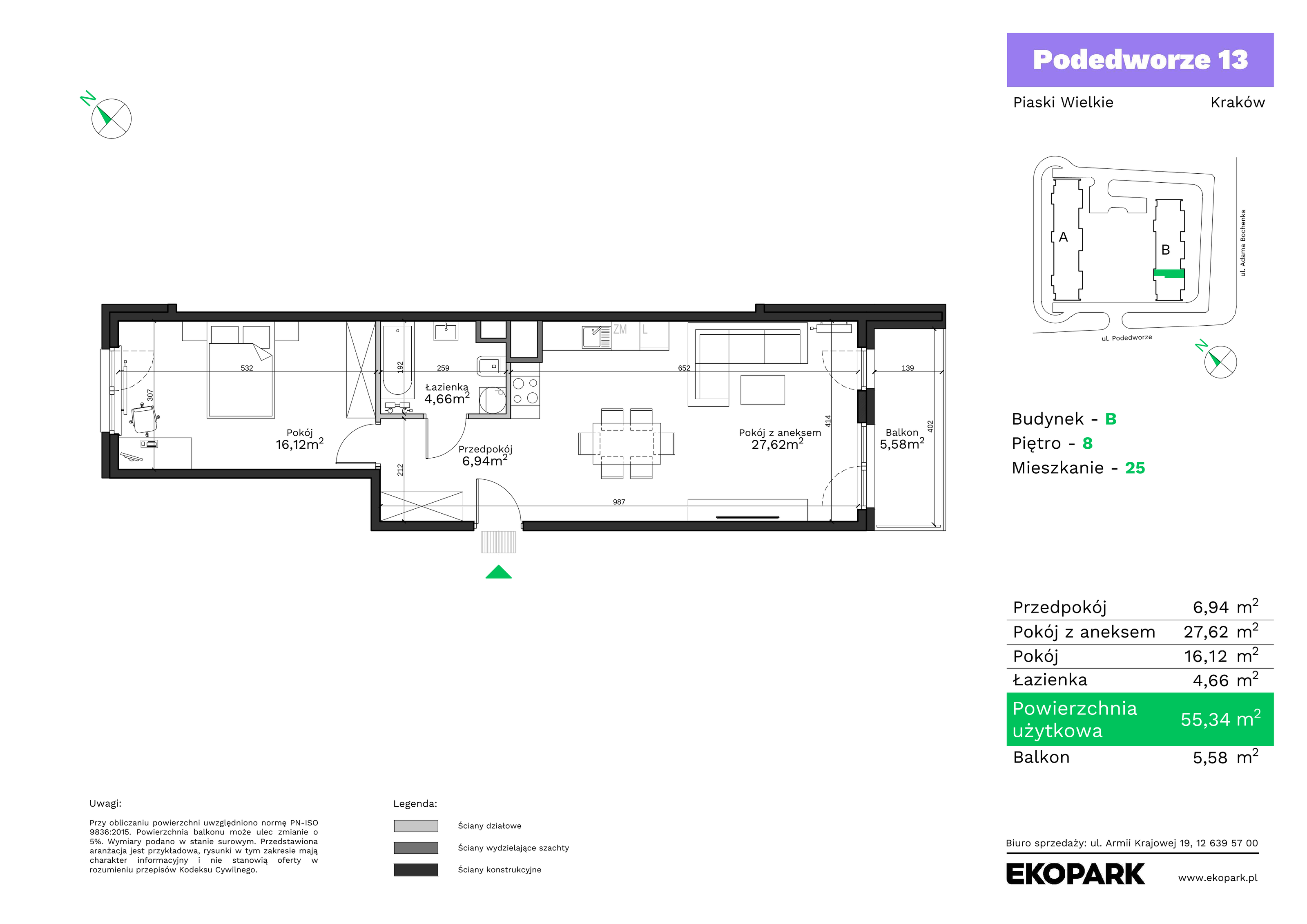 Mieszkanie 55,34 m², piętro 8, oferta nr B25, Podedworze 13, Kraków, Podgórze Duchackie, Piaski Wielkie, ul. Podedworze 13-idx