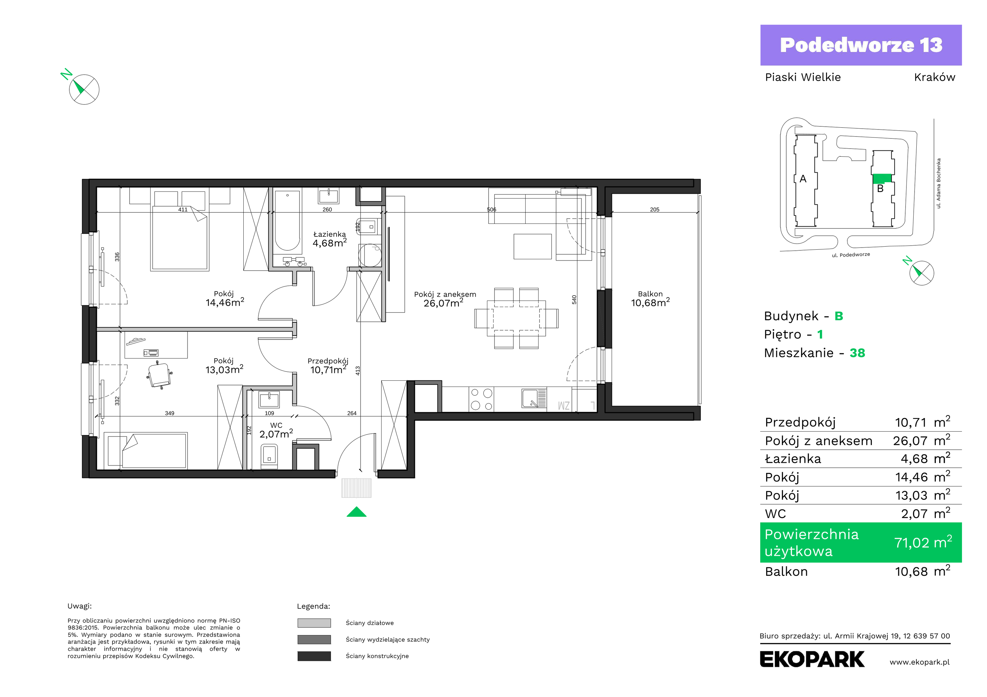 Mieszkanie 71,02 m², piętro 1, oferta nr B38, Podedworze 13, Kraków, Podgórze Duchackie, Piaski Wielkie, ul. Podedworze 13-idx