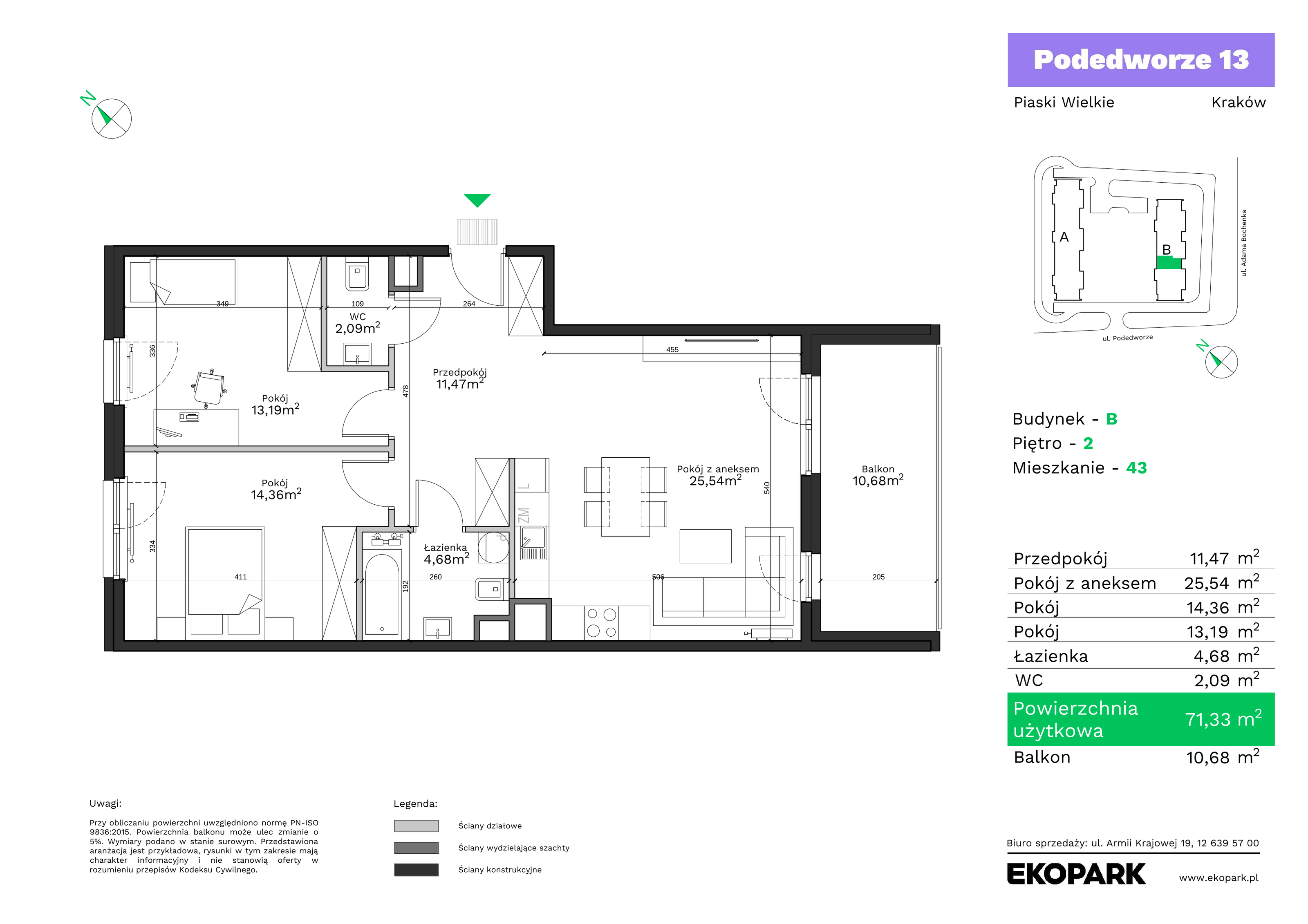 Mieszkanie 71,33 m², piętro 2, oferta nr B43, Podedworze 13, Kraków, Podgórze Duchackie, Piaski Wielkie, ul. Podedworze 13-idx