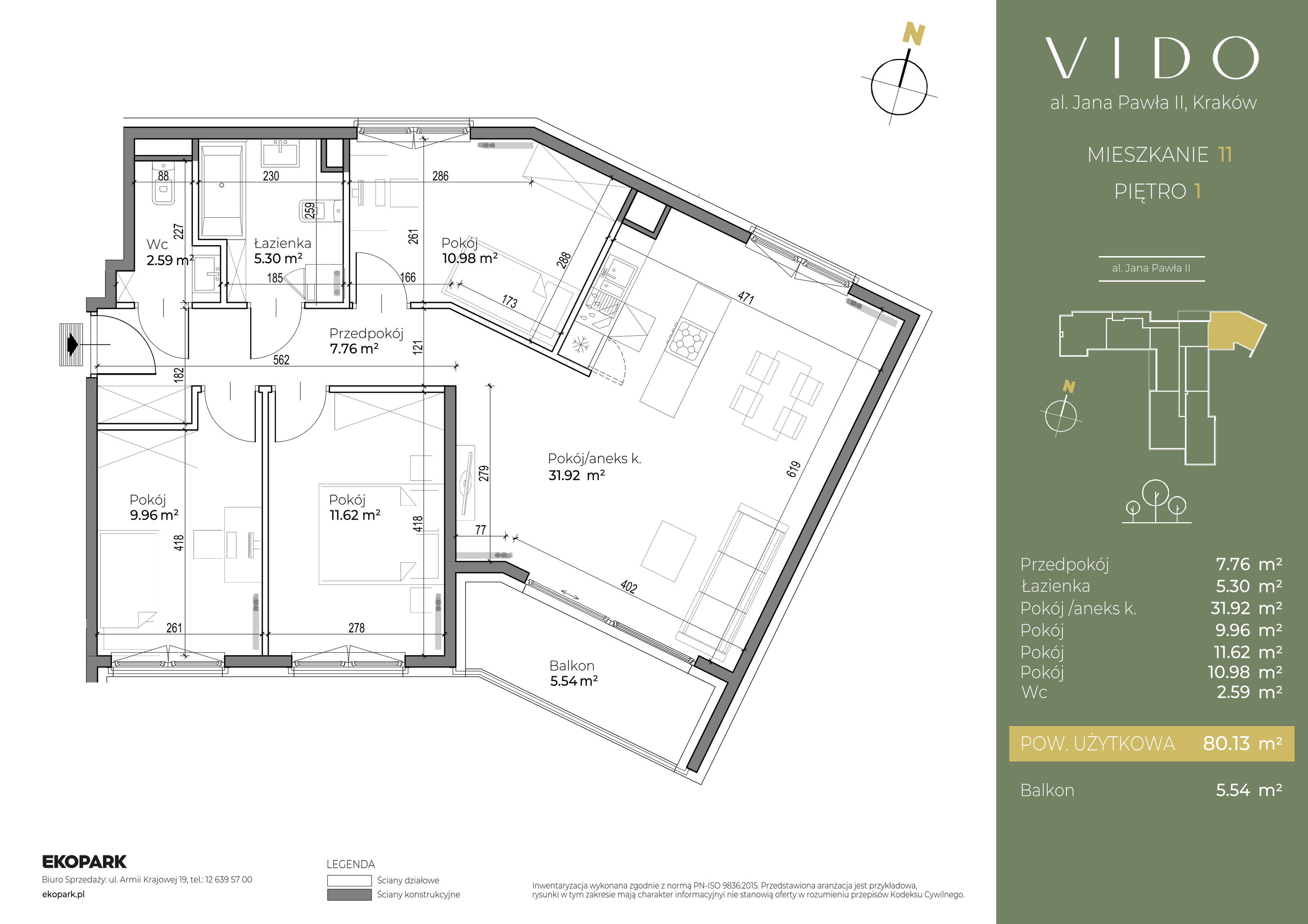 Mieszkanie 80,13 m², piętro 1, oferta nr M11, Vido, Kraków, Prądnik Czerwony, Aleja Jana Pawła II 52-idx