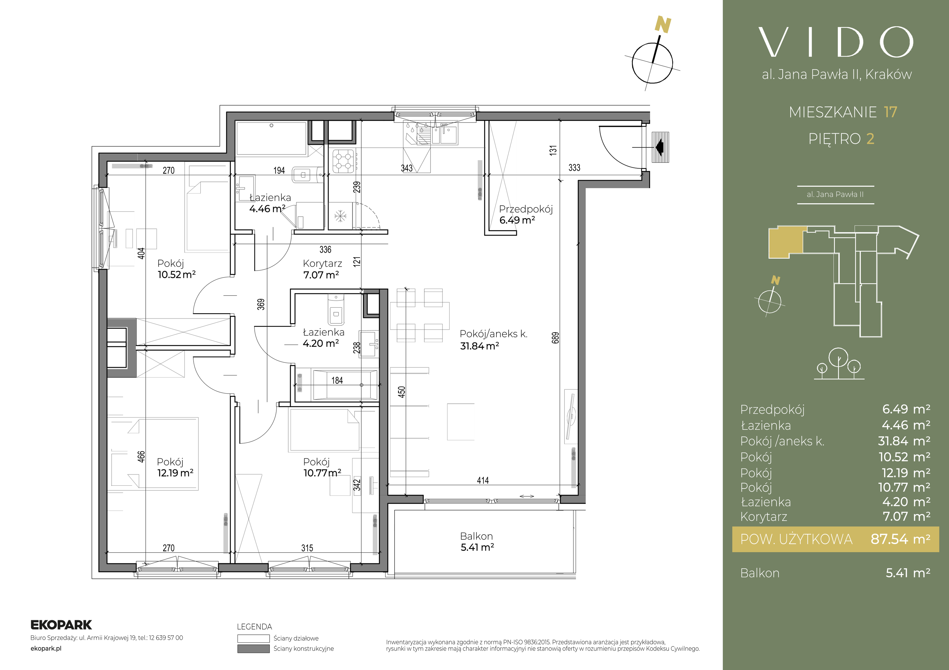 Mieszkanie 87,54 m², piętro 2, oferta nr M17, Vido, Kraków, Prądnik Czerwony, Aleja Jana Pawła II 52-idx