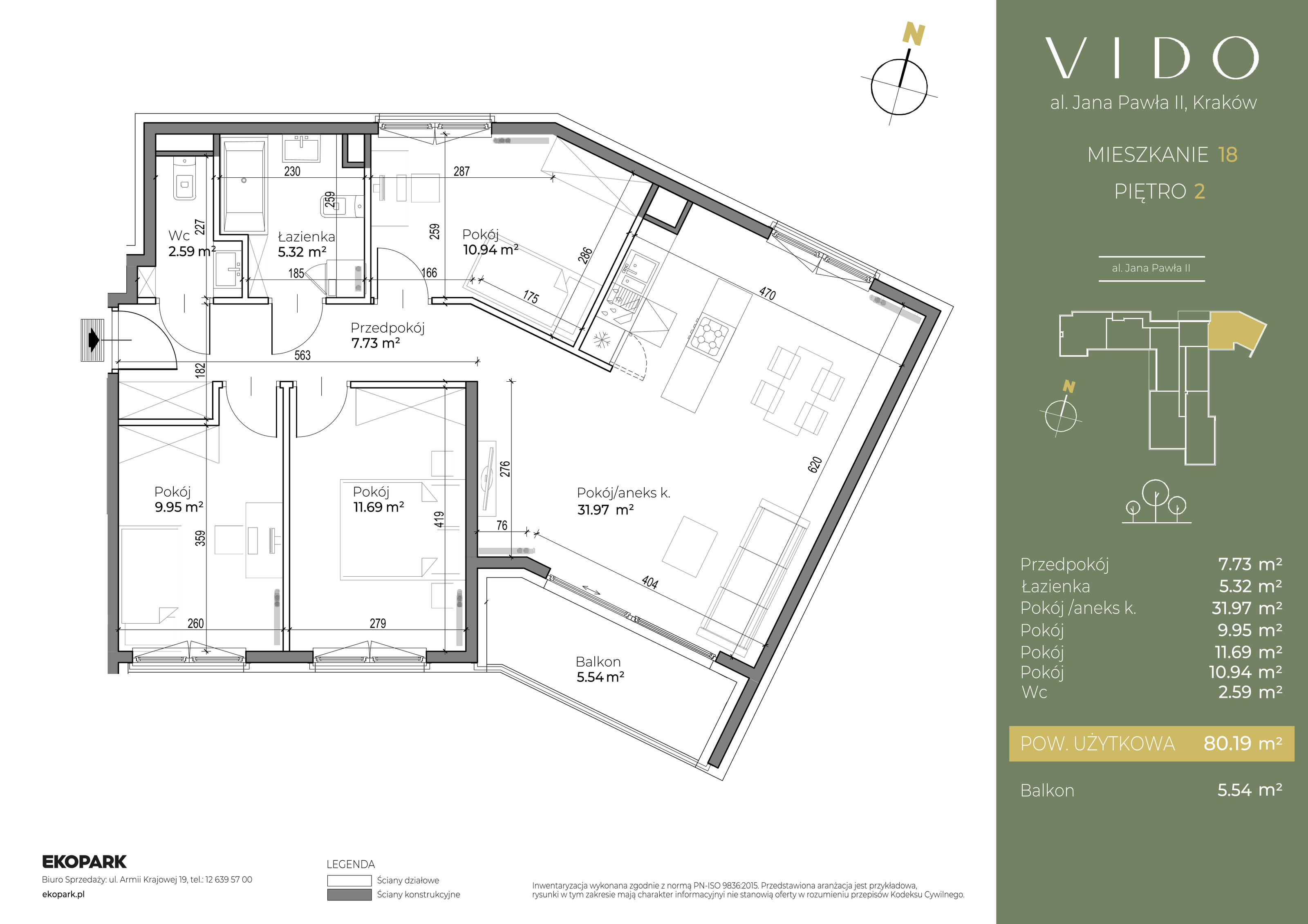 Mieszkanie 80,19 m², piętro 2, oferta nr M18, Vido, Kraków, Prądnik Czerwony, Aleja Jana Pawła II 52-idx