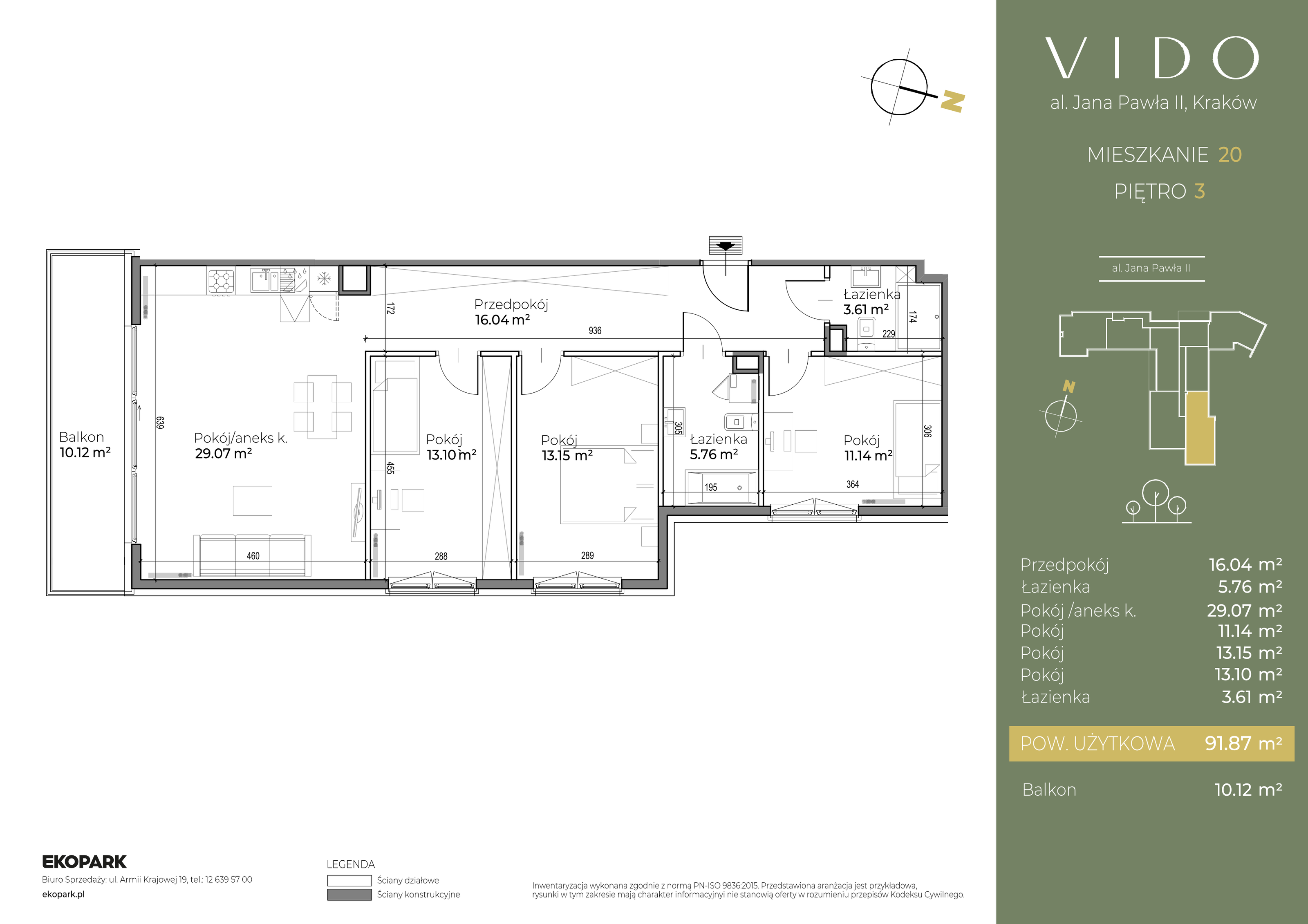 Mieszkanie 91,87 m², piętro 3, oferta nr M20, Vido, Kraków, Prądnik Czerwony, Aleja Jana Pawła II 52-idx