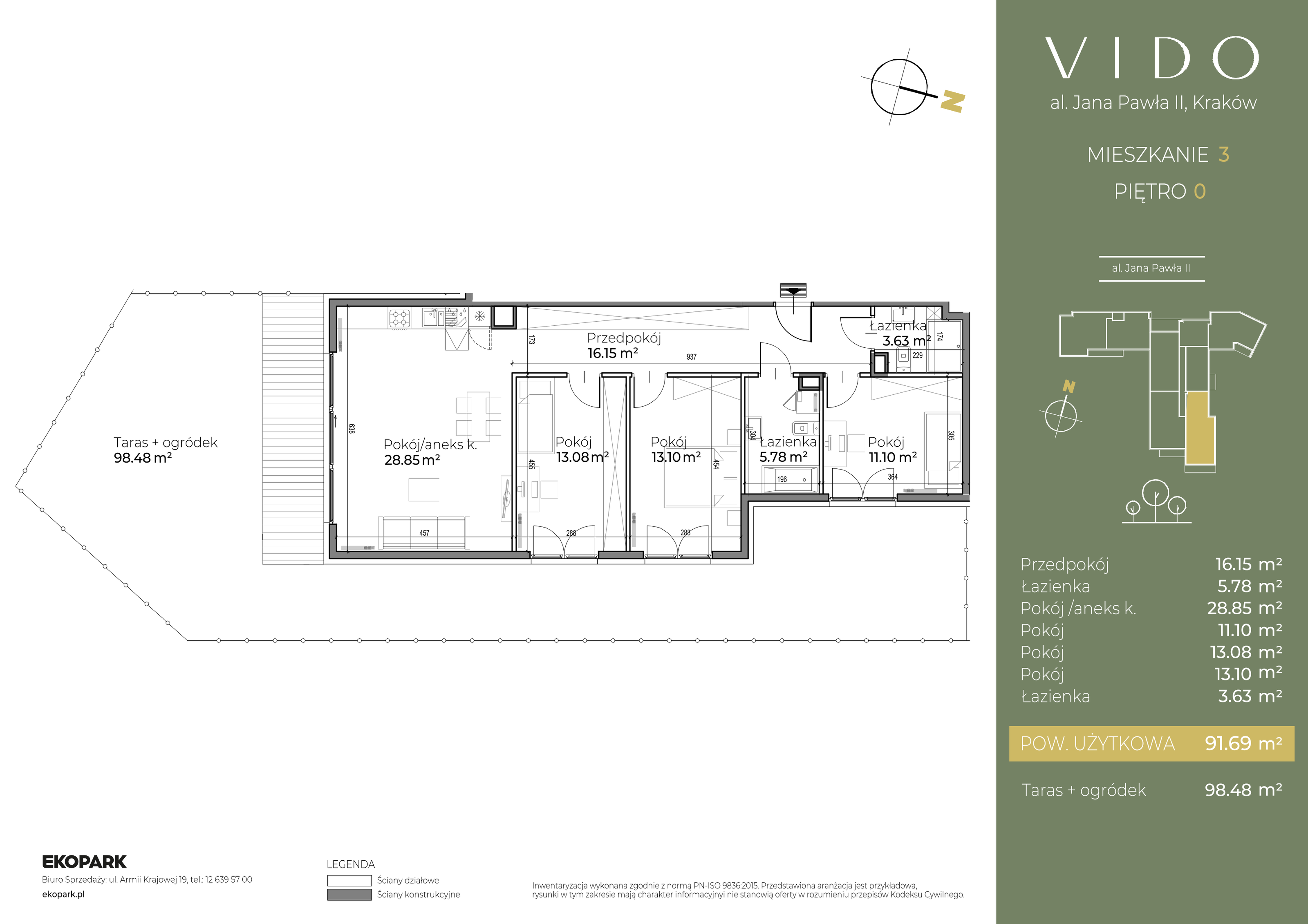 Mieszkanie 91,69 m², parter, oferta nr M3, Vido, Kraków, Prądnik Czerwony, Aleja Jana Pawła II 52-idx