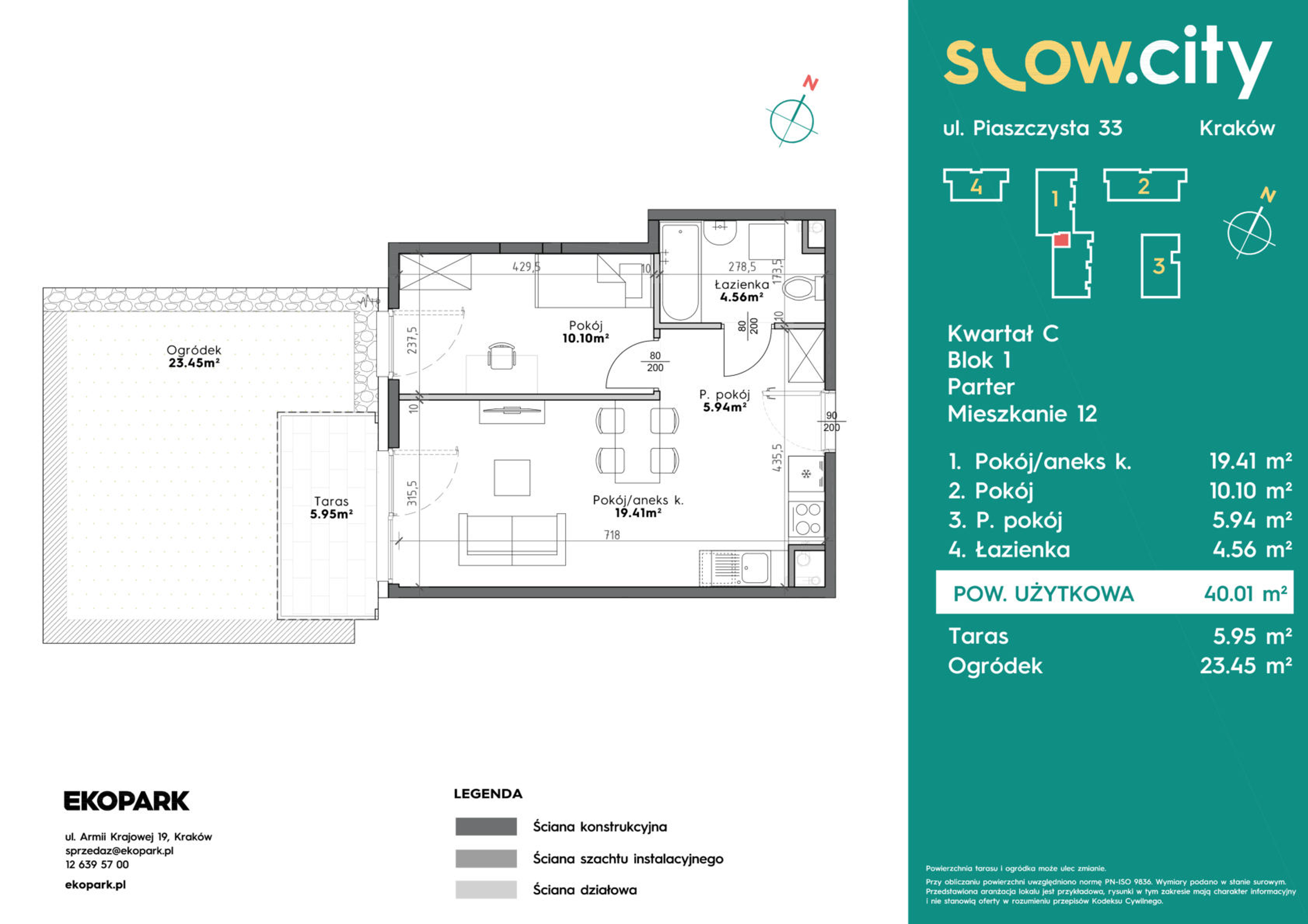 Mieszkanie 40,23 m², parter, oferta nr C1-12, Slow City, Kraków, Prądnik Biały, ul. Piaszczysta-idx