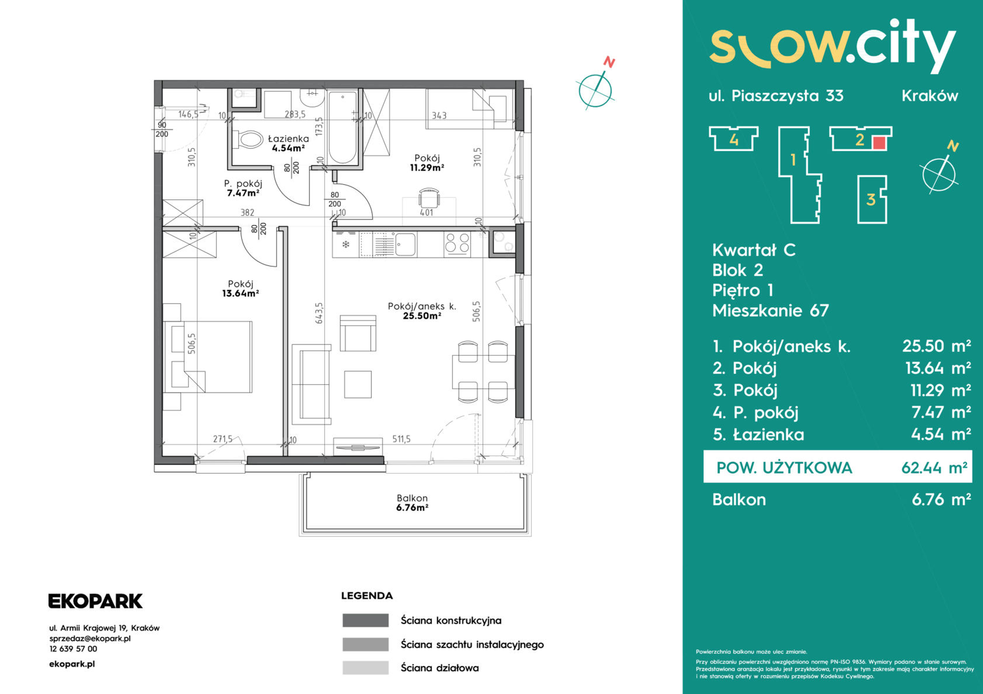 Mieszkanie 62,44 m², piętro 1, oferta nr C2-67, Slow City, Kraków, Prądnik Biały, ul. Piaszczysta-idx