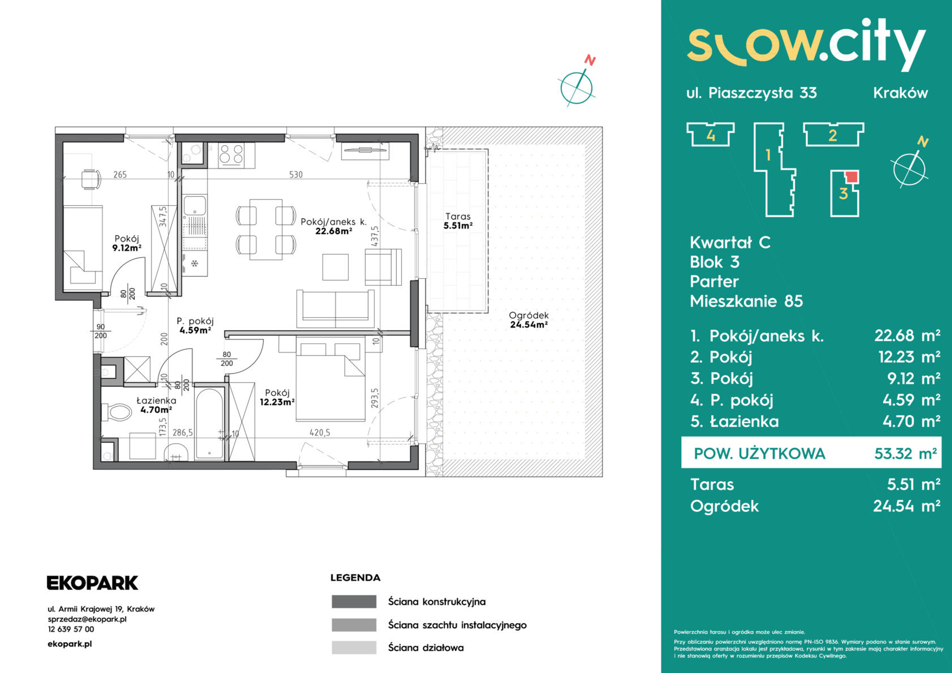 Mieszkanie 53,32 m², parter, oferta nr C3-85, Slow City, Kraków, Prądnik Biały, ul. Piaszczysta-idx