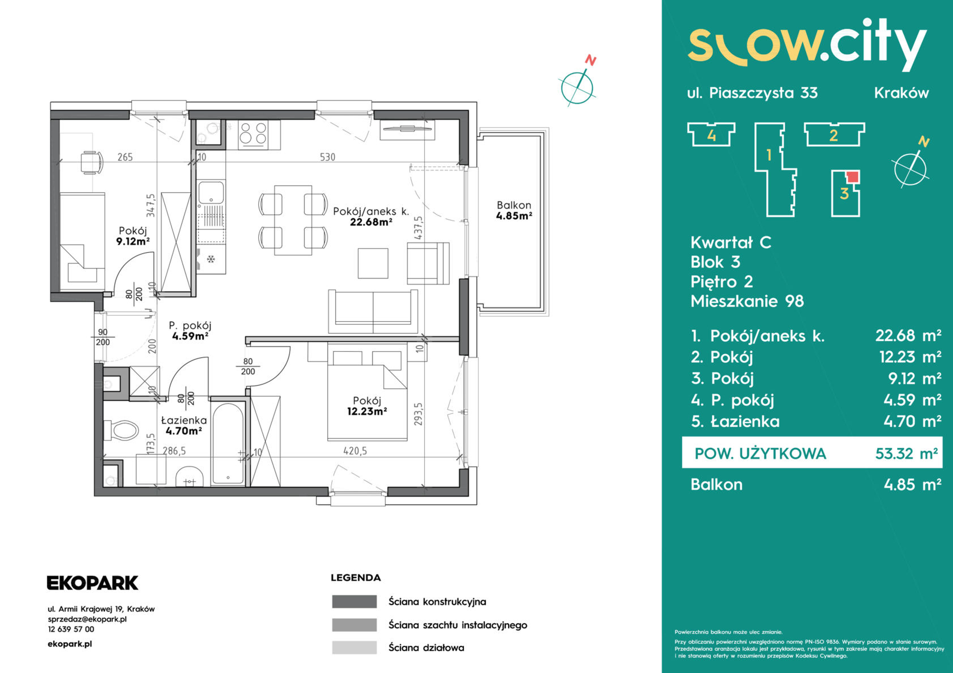 Mieszkanie 53,32 m², piętro 2, oferta nr C3-98, Slow City, Kraków, Prądnik Biały, ul. Piaszczysta-idx