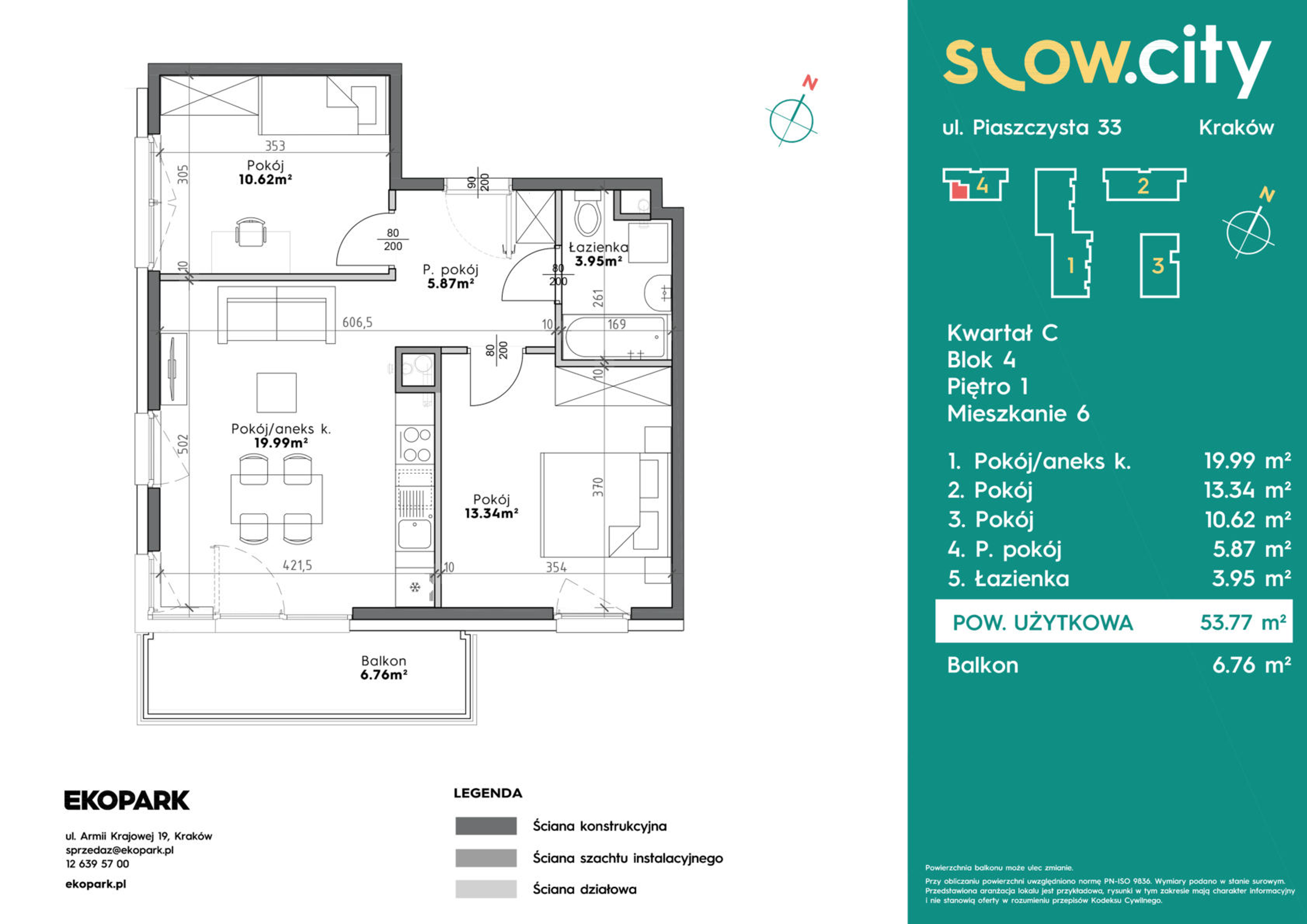 Mieszkanie 53,77 m², piętro 1, oferta nr C4-6, Slow City, Kraków, Prądnik Biały, ul. Piaszczysta-idx