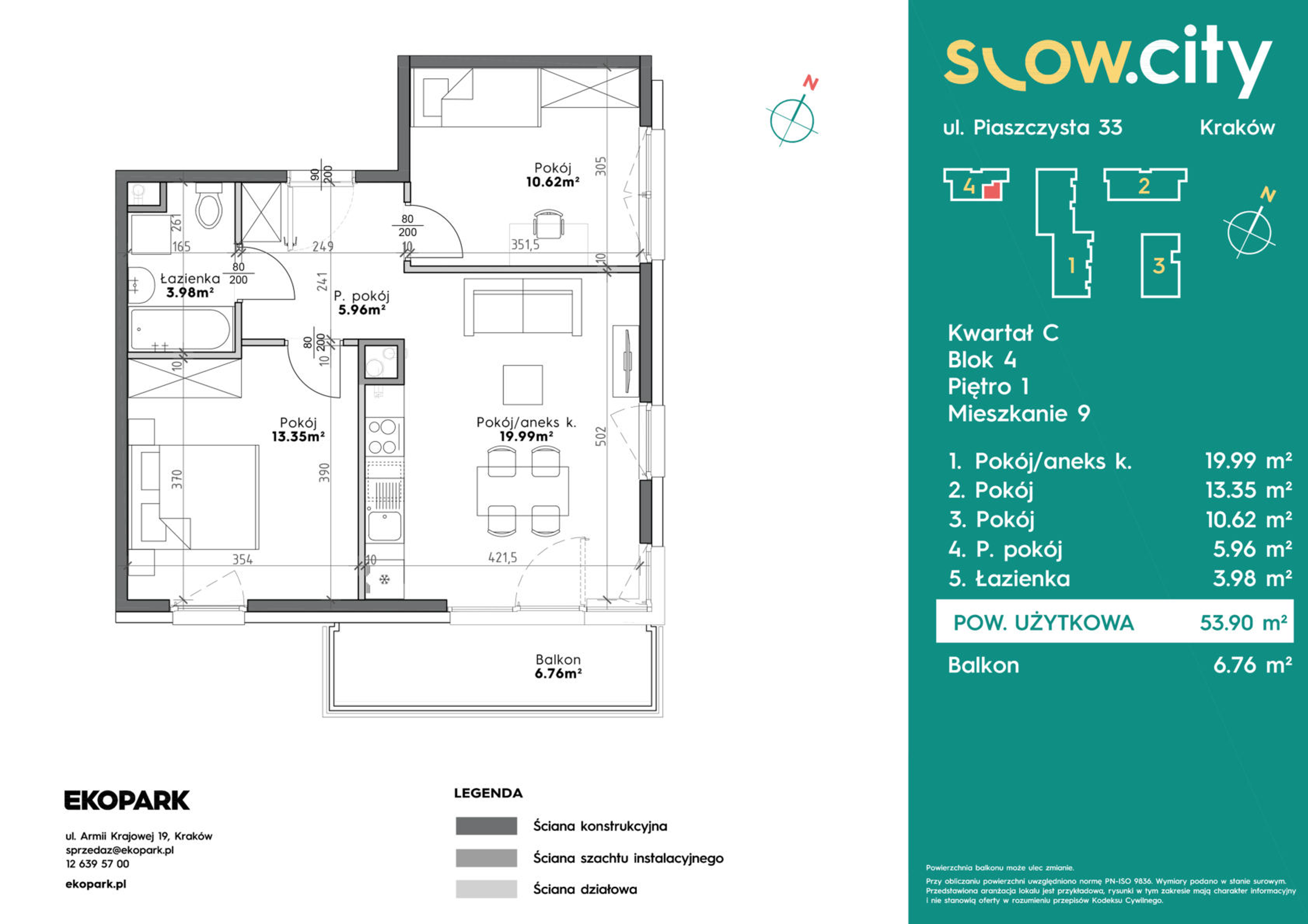 Mieszkanie 53,90 m², piętro 4, oferta nr C4-9, Slow City, Kraków, Prądnik Biały, ul. Piaszczysta-idx