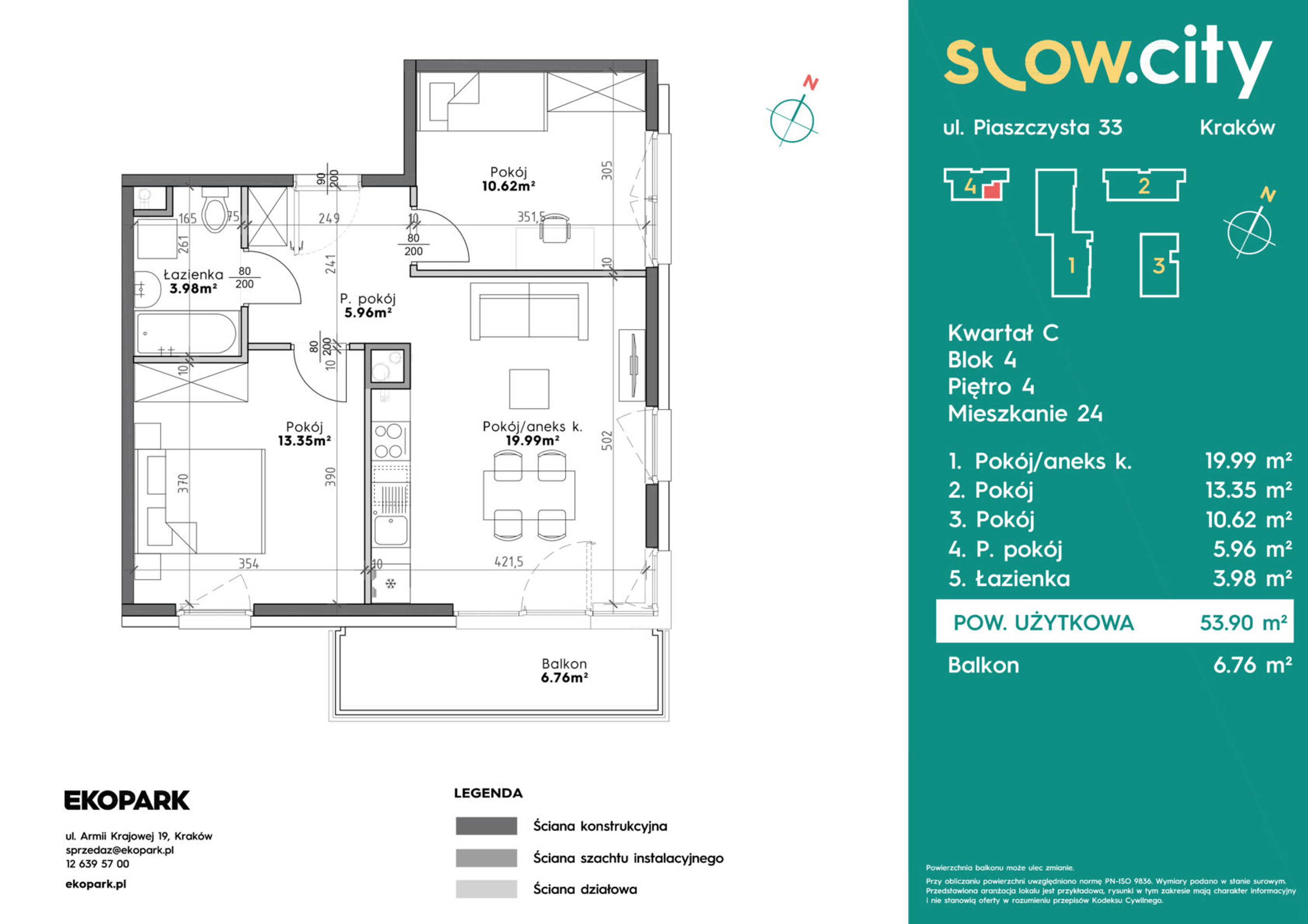 Mieszkanie 53,90 m², piętro 4, oferta nr C4-24, Slow City, Kraków, Prądnik Biały, ul. Piaszczysta-idx