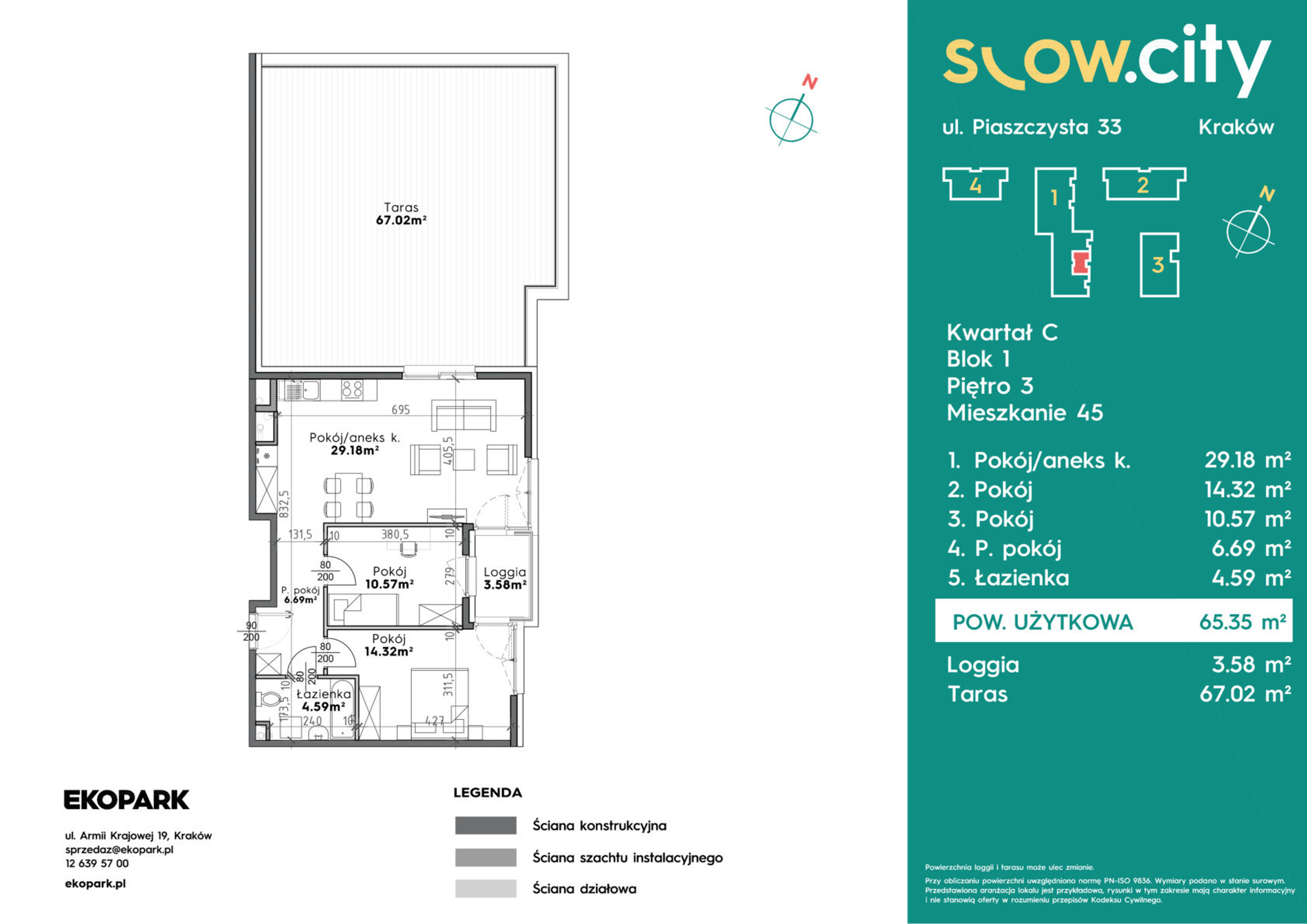 Mieszkanie 65,35 m², piętro 3, oferta nr C1-45, Slow City, Kraków, Prądnik Biały, ul. Piaszczysta-idx