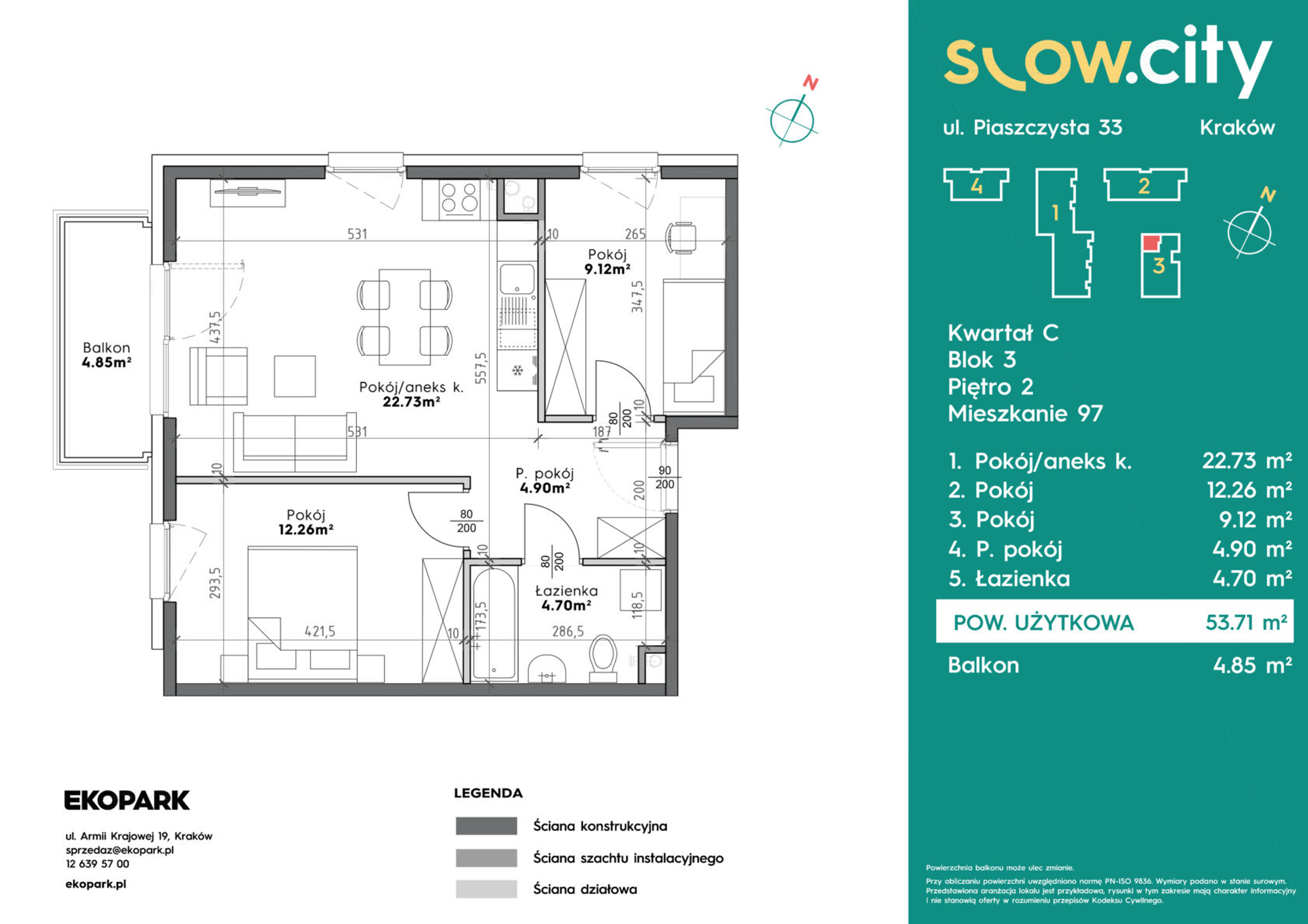 Mieszkanie 53,71 m², piętro 2, oferta nr C3-97, Slow City, Kraków, Prądnik Biały, ul. Piaszczysta-idx