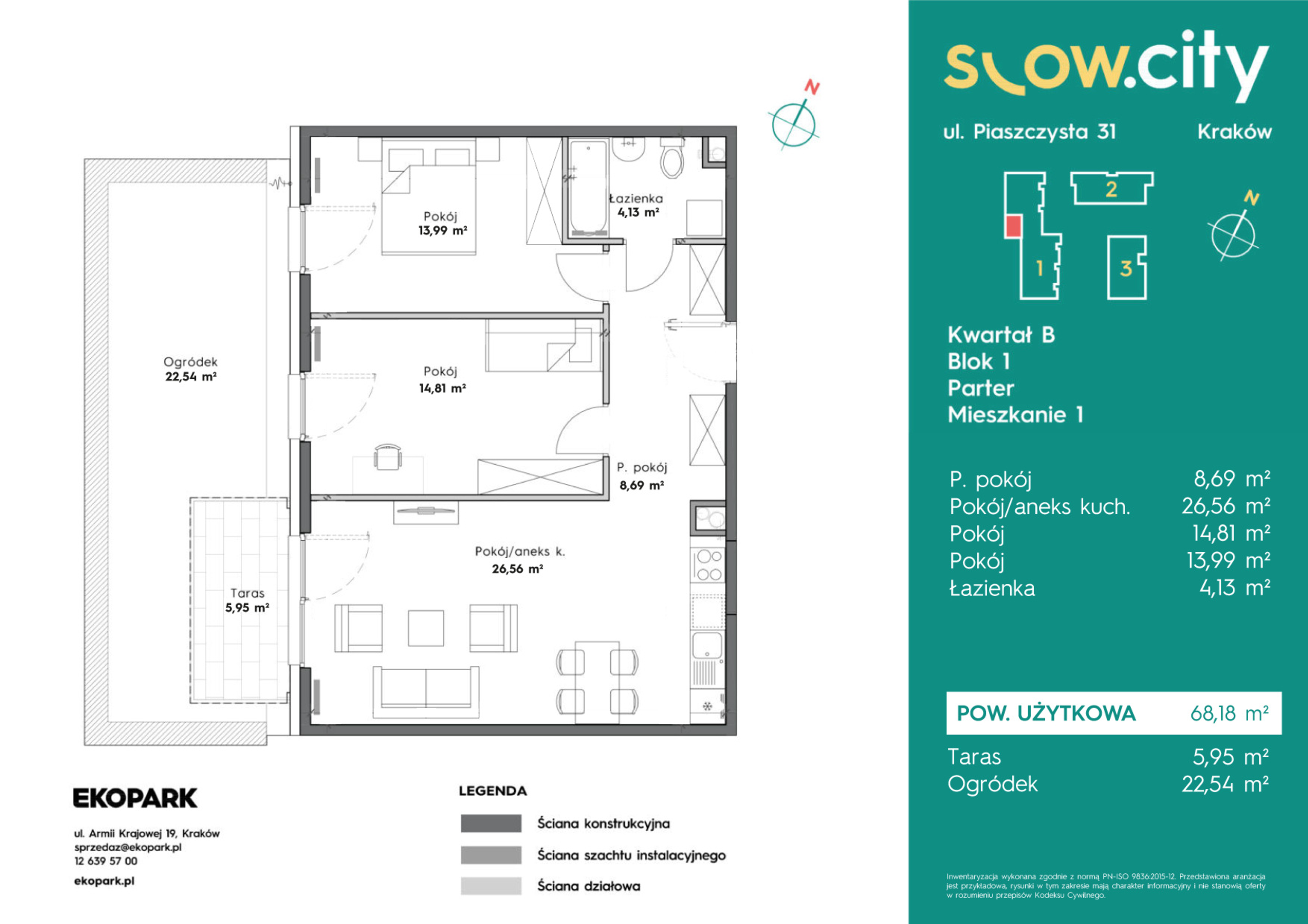 Mieszkanie 68,18 m², parter, oferta nr B1-1, Slow City, Kraków, Prądnik Biały, ul. Piaszczysta-idx