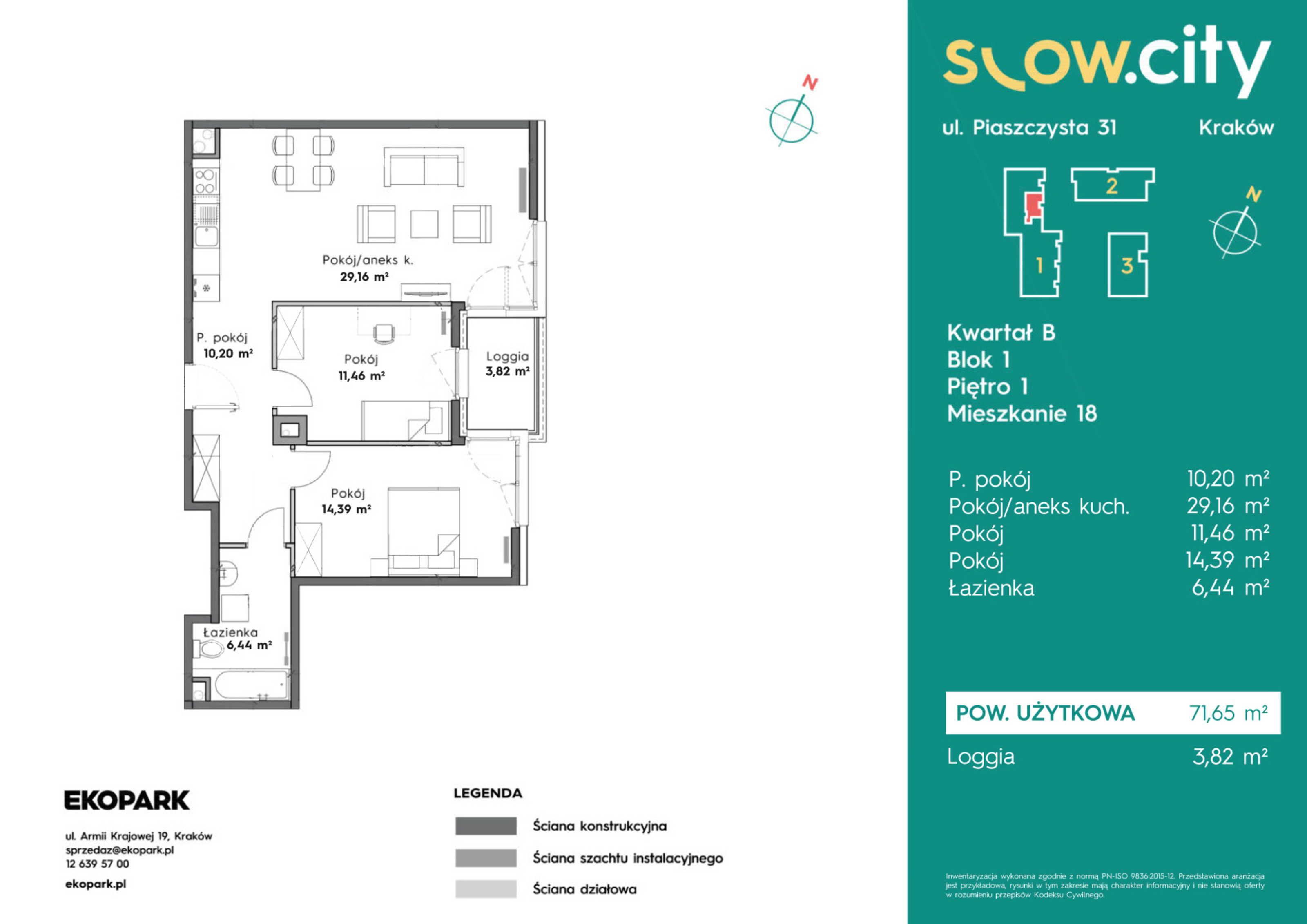 Mieszkanie 71,65 m², piętro 1, oferta nr B1-18, Slow City, Kraków, Prądnik Biały, ul. Piaszczysta-idx