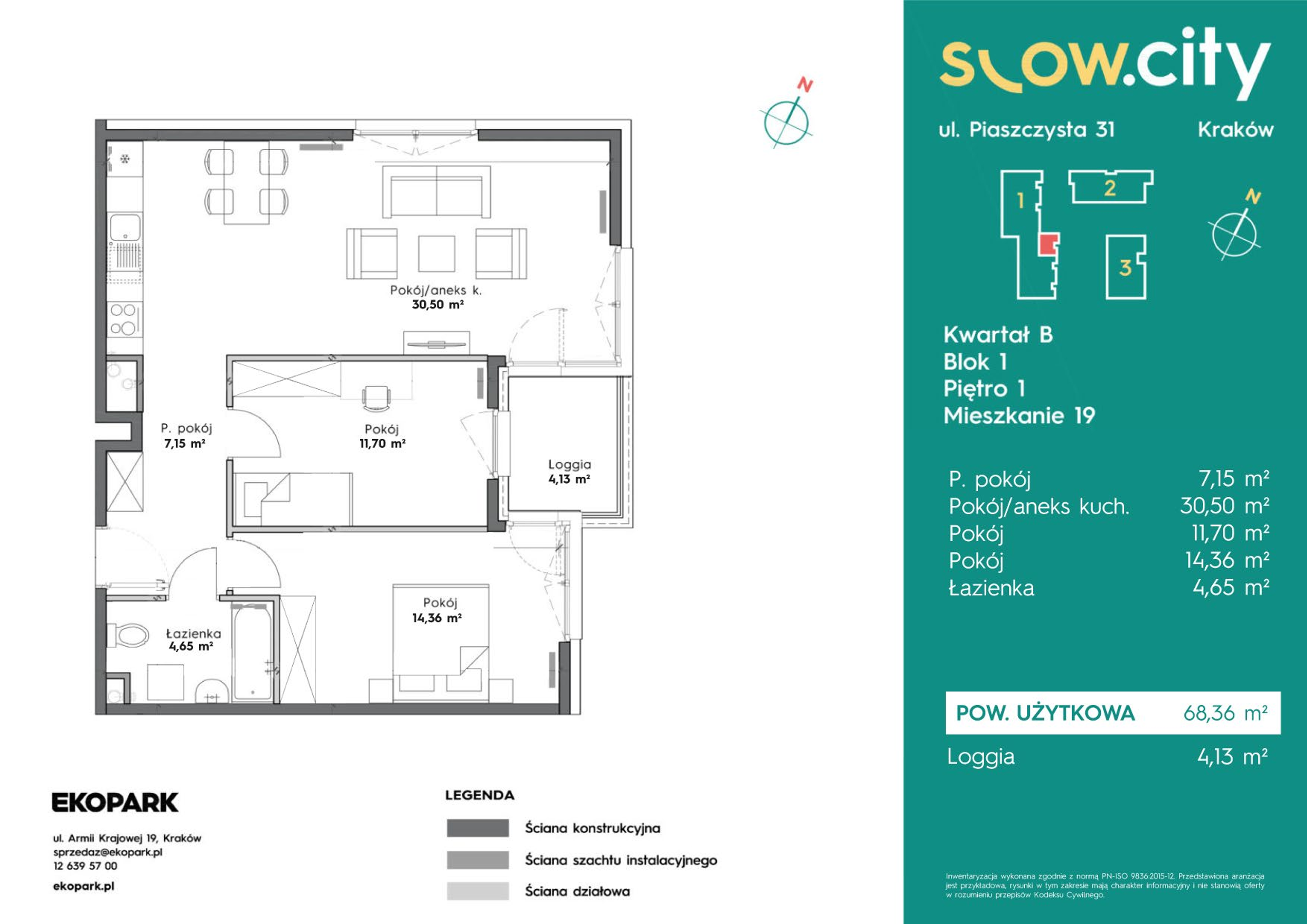 Mieszkanie 68,36 m², piętro 1, oferta nr B1-19, Slow City, Kraków, Prądnik Biały, ul. Piaszczysta-idx