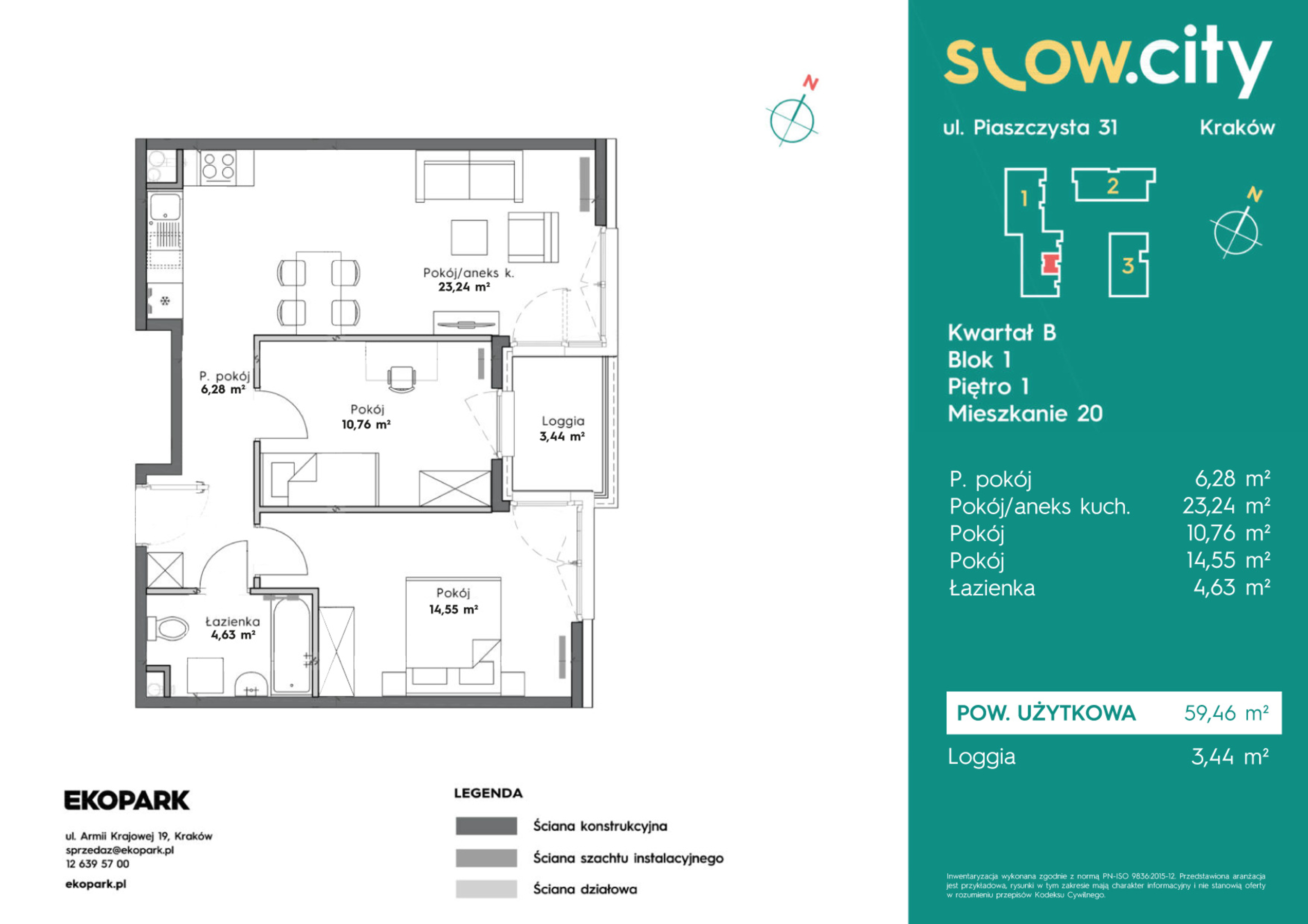 Mieszkanie 59,46 m², piętro 1, oferta nr B1-20, Slow City, Kraków, Prądnik Biały, ul. Piaszczysta-idx