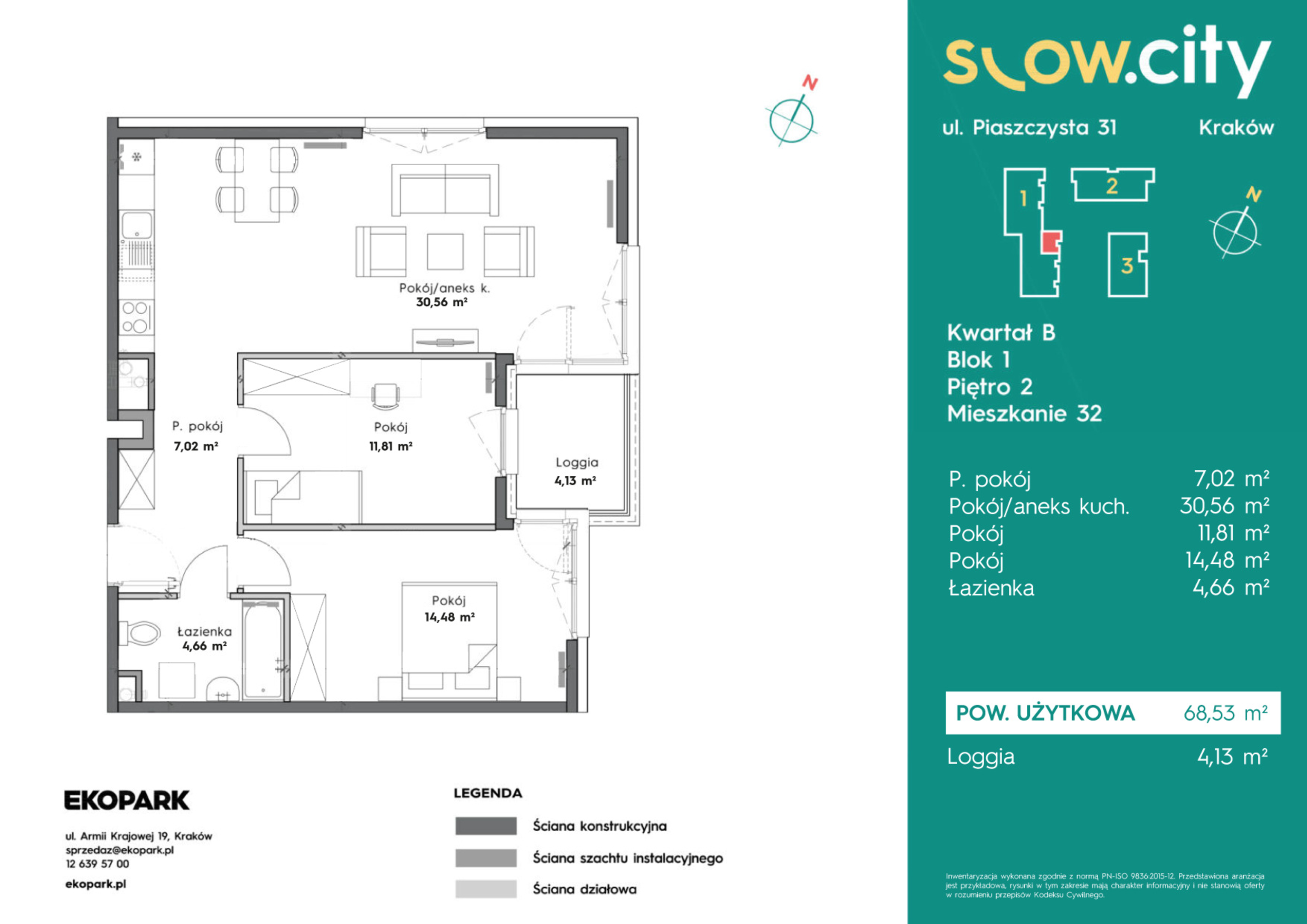 Mieszkanie 68,53 m², piętro 2, oferta nr B1-32, Slow City, Kraków, Prądnik Biały, ul. Piaszczysta-idx