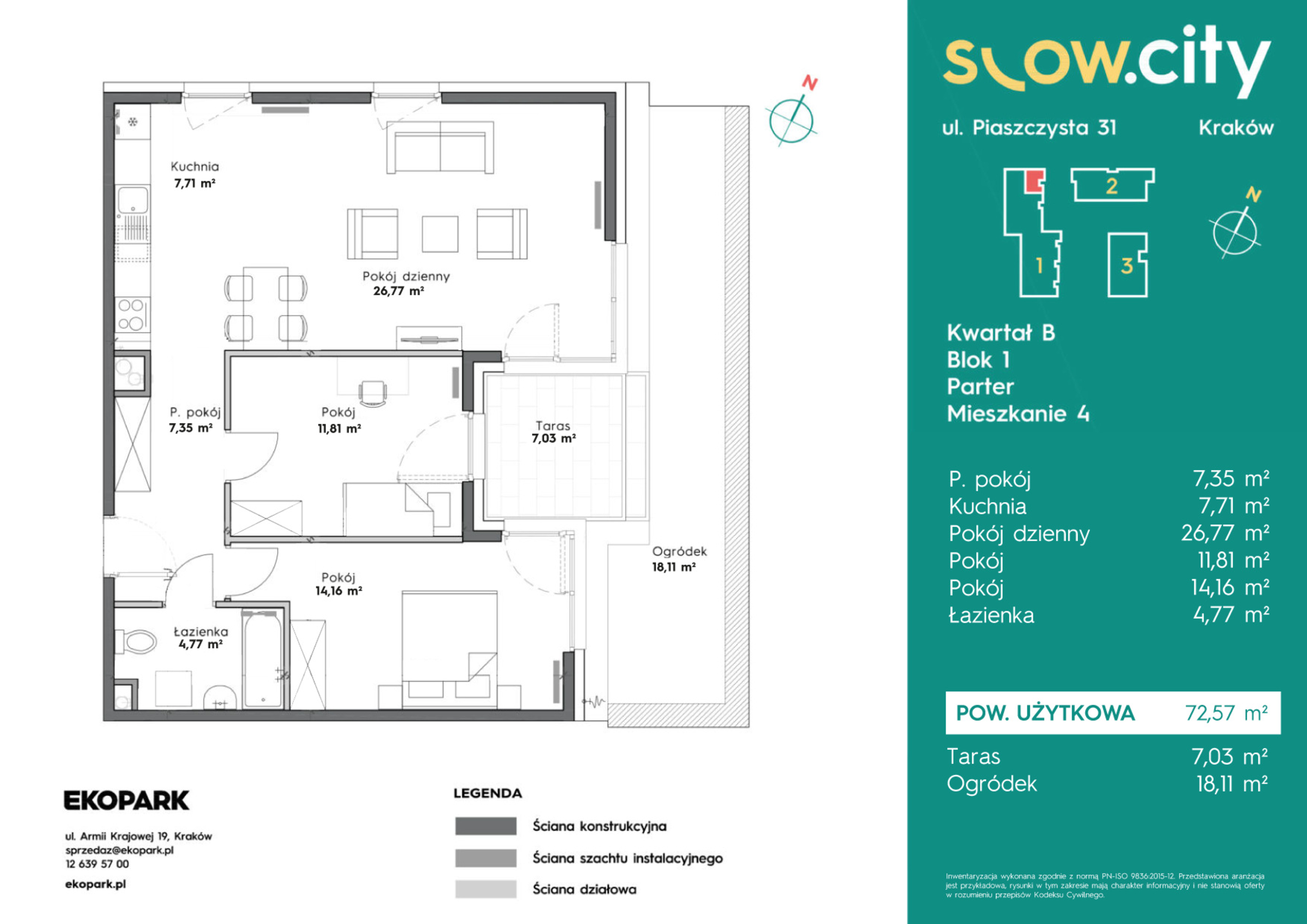 Mieszkanie 72,57 m², parter, oferta nr B1-4, Slow City, Kraków, Prądnik Biały, ul. Piaszczysta-idx