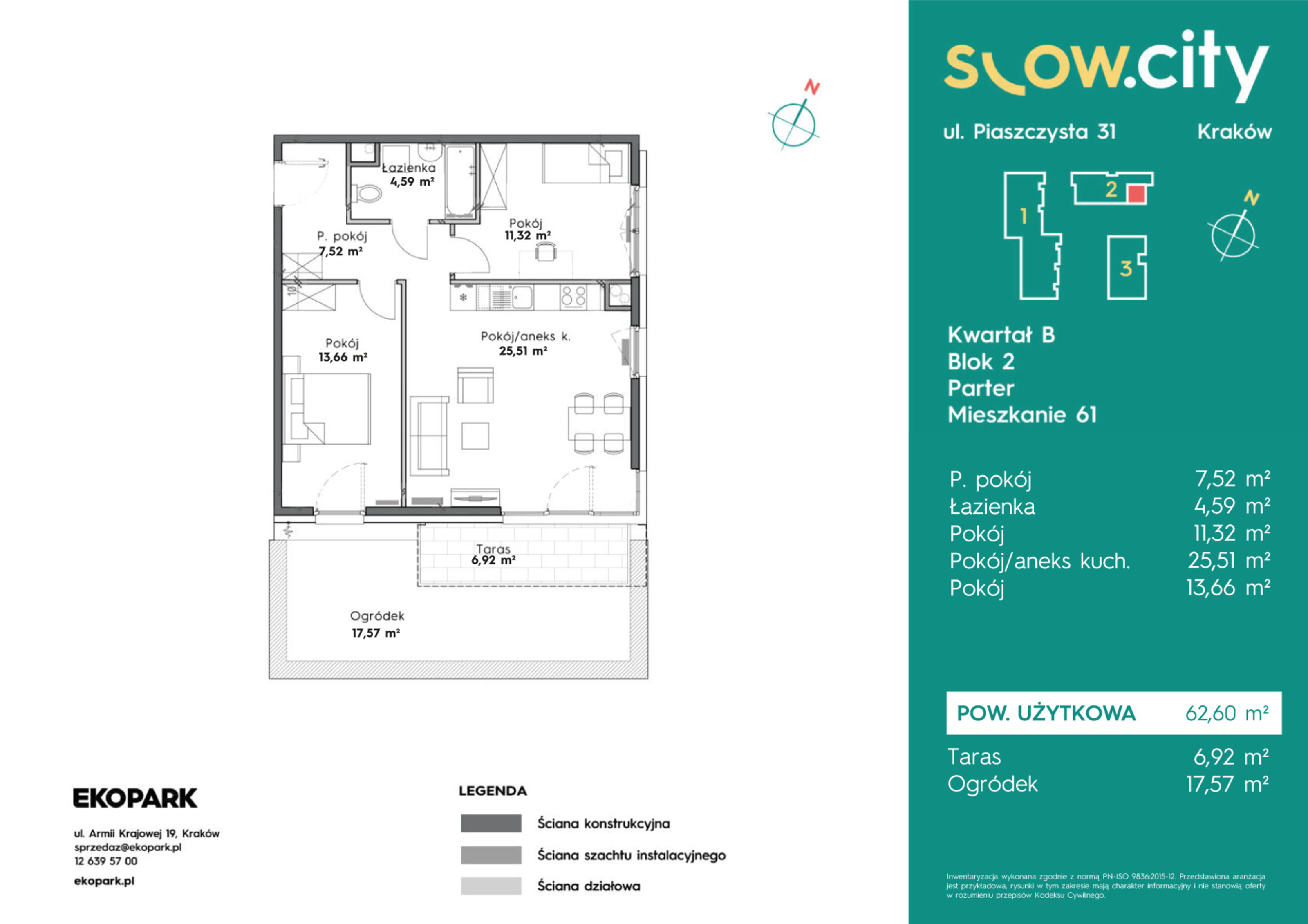 Mieszkanie 62,60 m², parter, oferta nr B2-61, Slow City, Kraków, Prądnik Biały, ul. Piaszczysta-idx