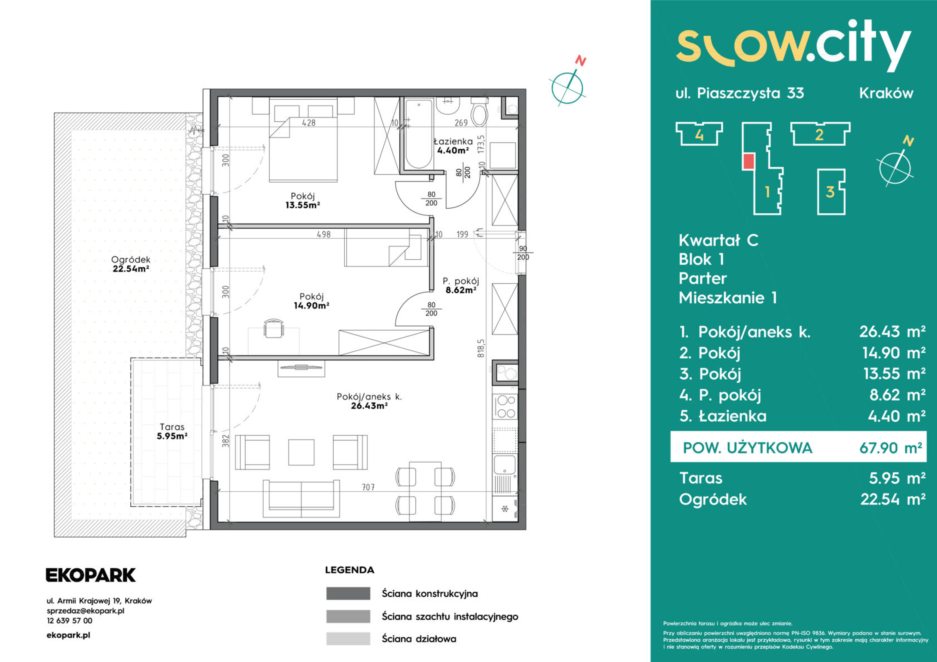 Mieszkanie 67,90 m², parter, oferta nr C1-1, Slow City, Kraków, Prądnik Biały, ul. Piaszczysta-idx