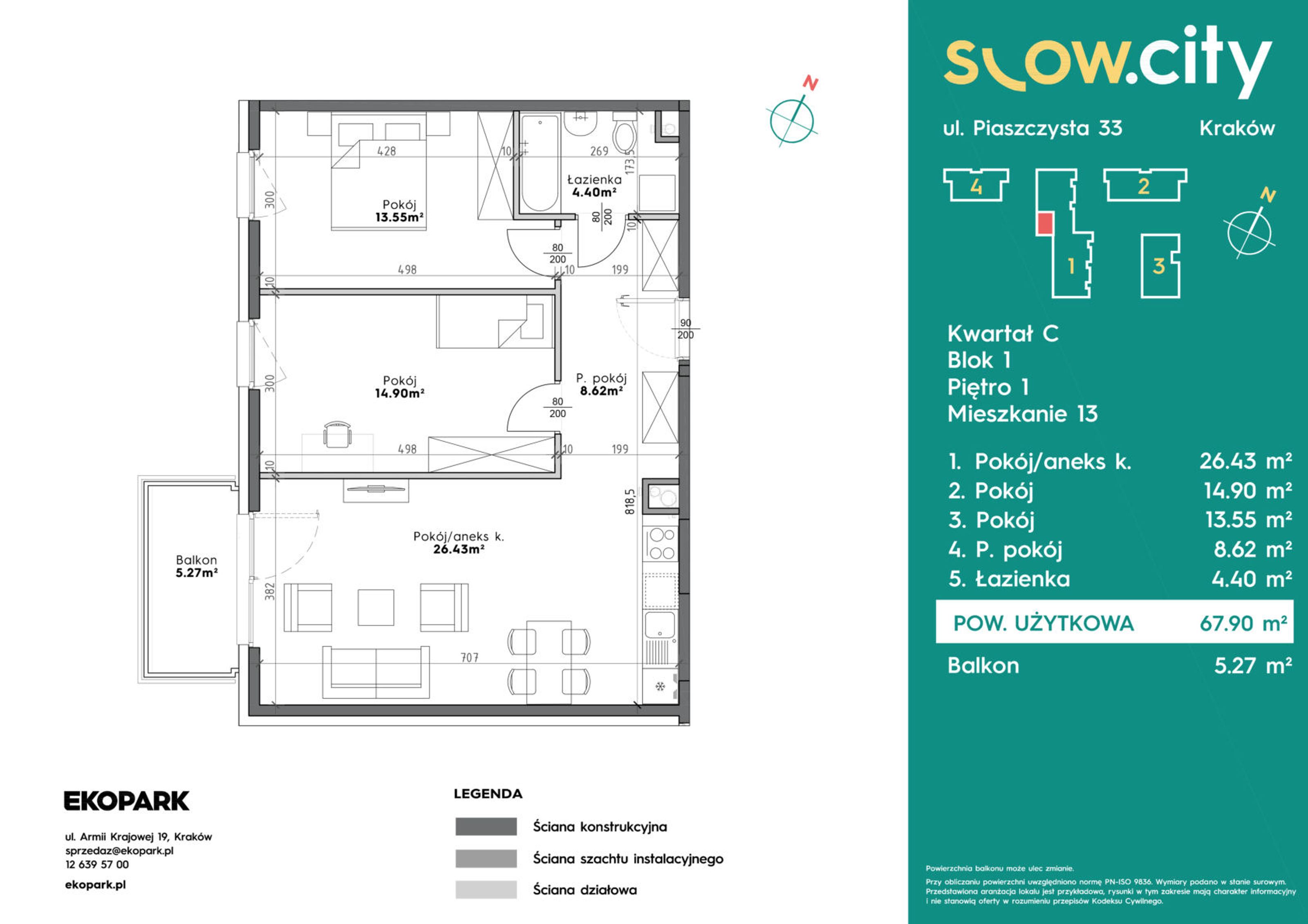 Mieszkanie 67,90 m², piętro 1, oferta nr C1-13, Slow City, Kraków, Prądnik Biały, ul. Piaszczysta-idx