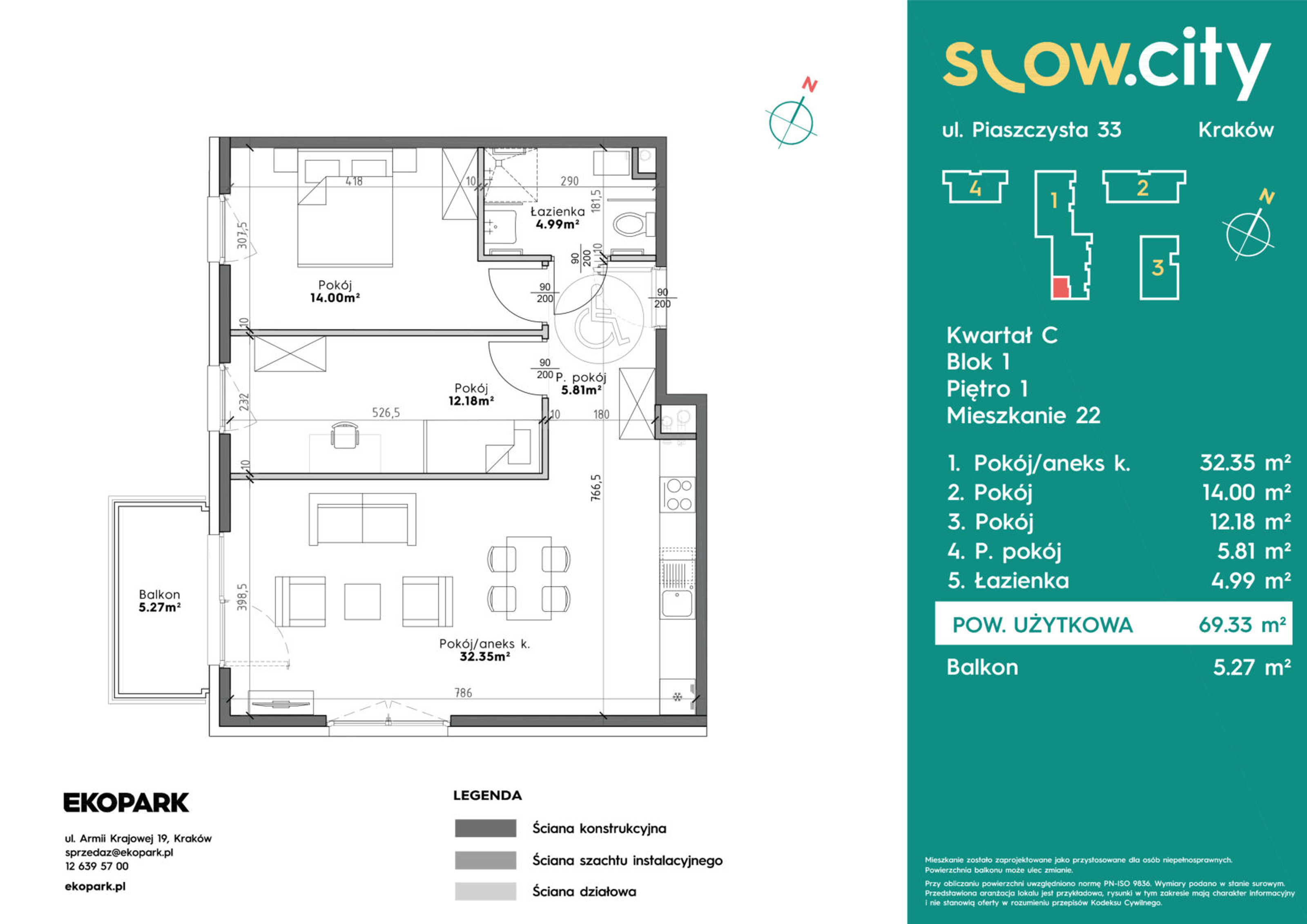 Mieszkanie 69,33 m², piętro 1, oferta nr C1-22, Slow City, Kraków, Prądnik Biały, ul. Piaszczysta-idx