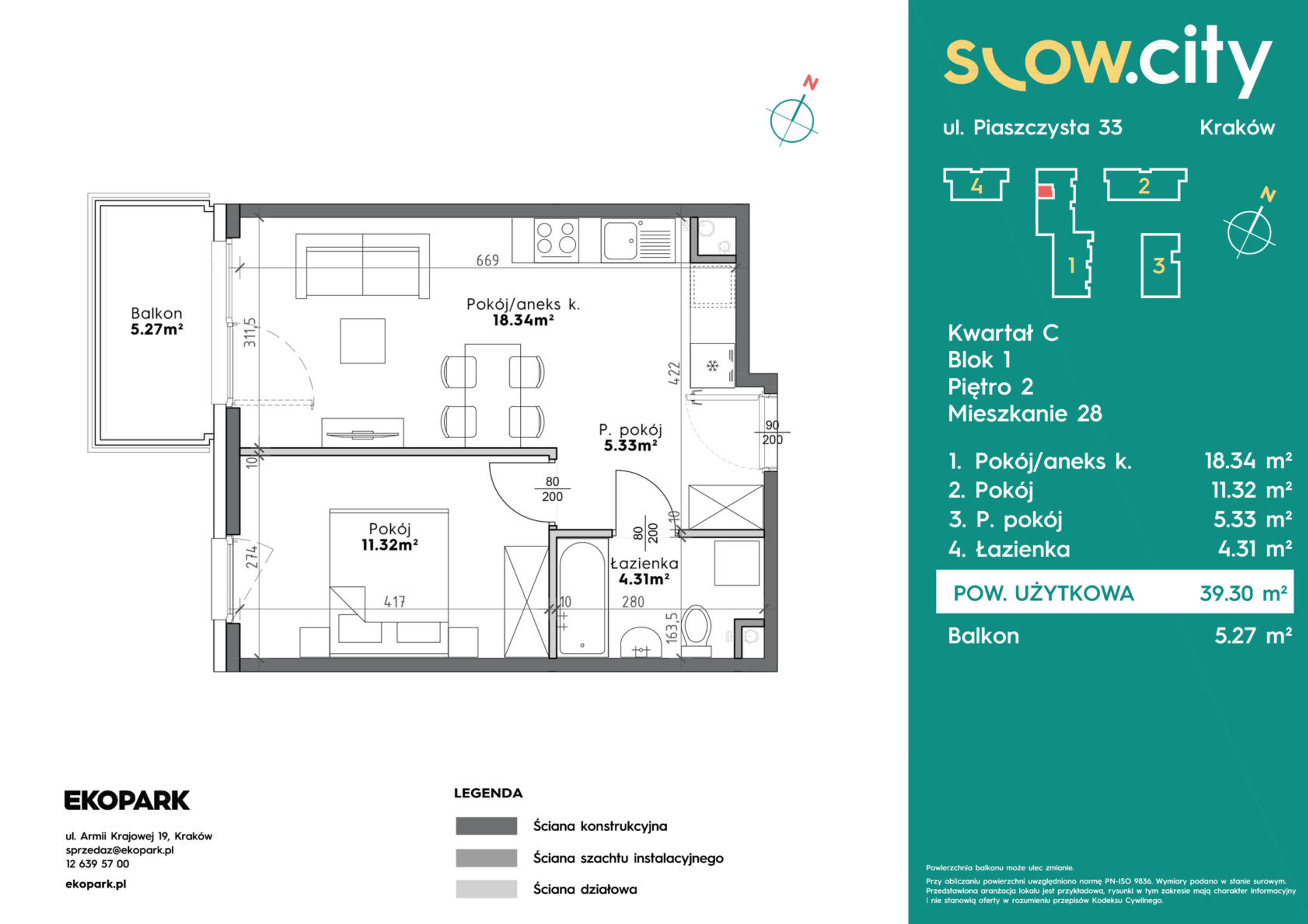 Mieszkanie 39,30 m², piętro 2, oferta nr C1-28, Slow City, Kraków, Prądnik Biały, ul. Piaszczysta-idx