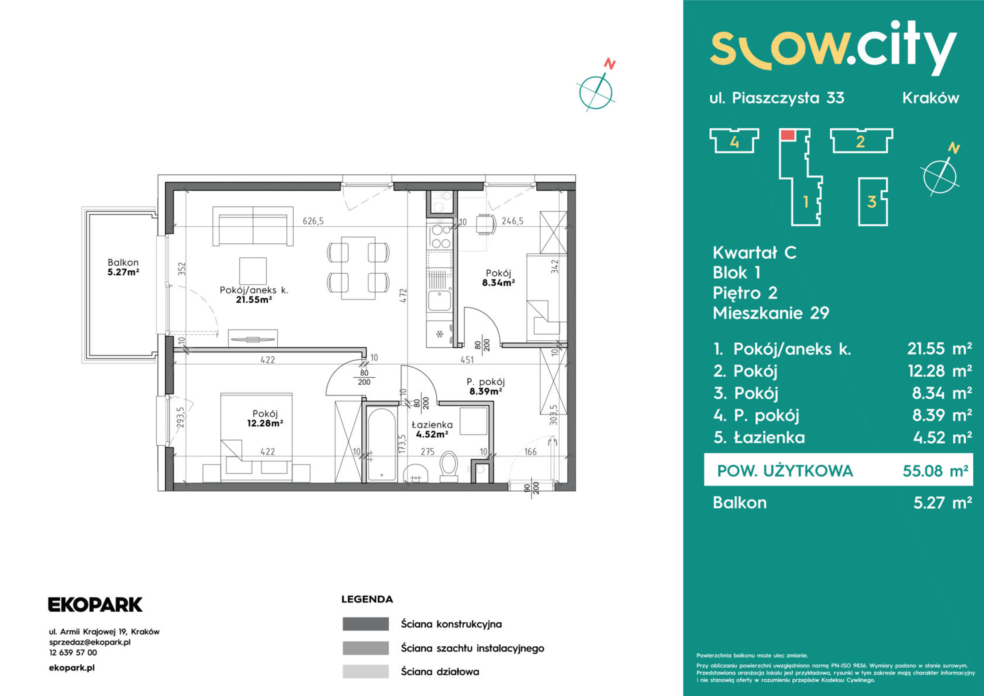 Mieszkanie 55,08 m², piętro 2, oferta nr C1-29, Slow City, Kraków, Prądnik Biały, ul. Piaszczysta-idx