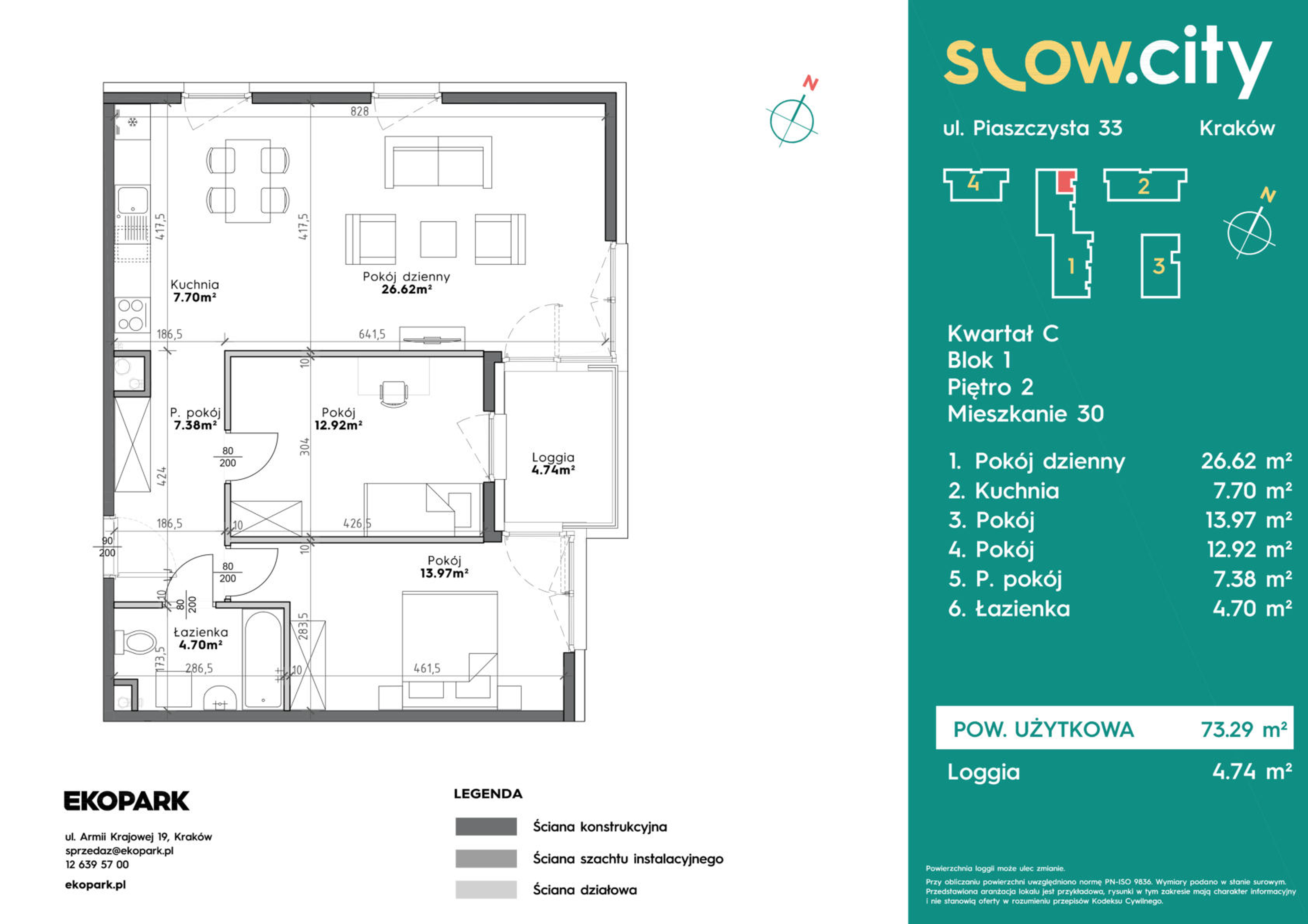 Mieszkanie 73,29 m², piętro 2, oferta nr C1-30, Slow City, Kraków, Prądnik Biały, ul. Piaszczysta-idx