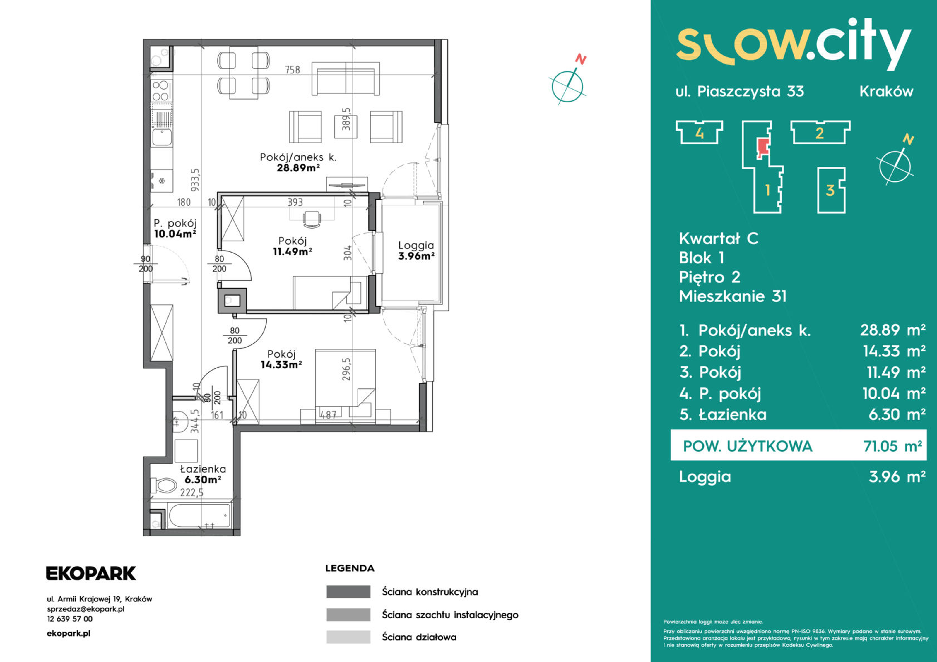 Mieszkanie 71,05 m², piętro 2, oferta nr C1-31, Slow City, Kraków, Prądnik Biały, ul. Piaszczysta-idx