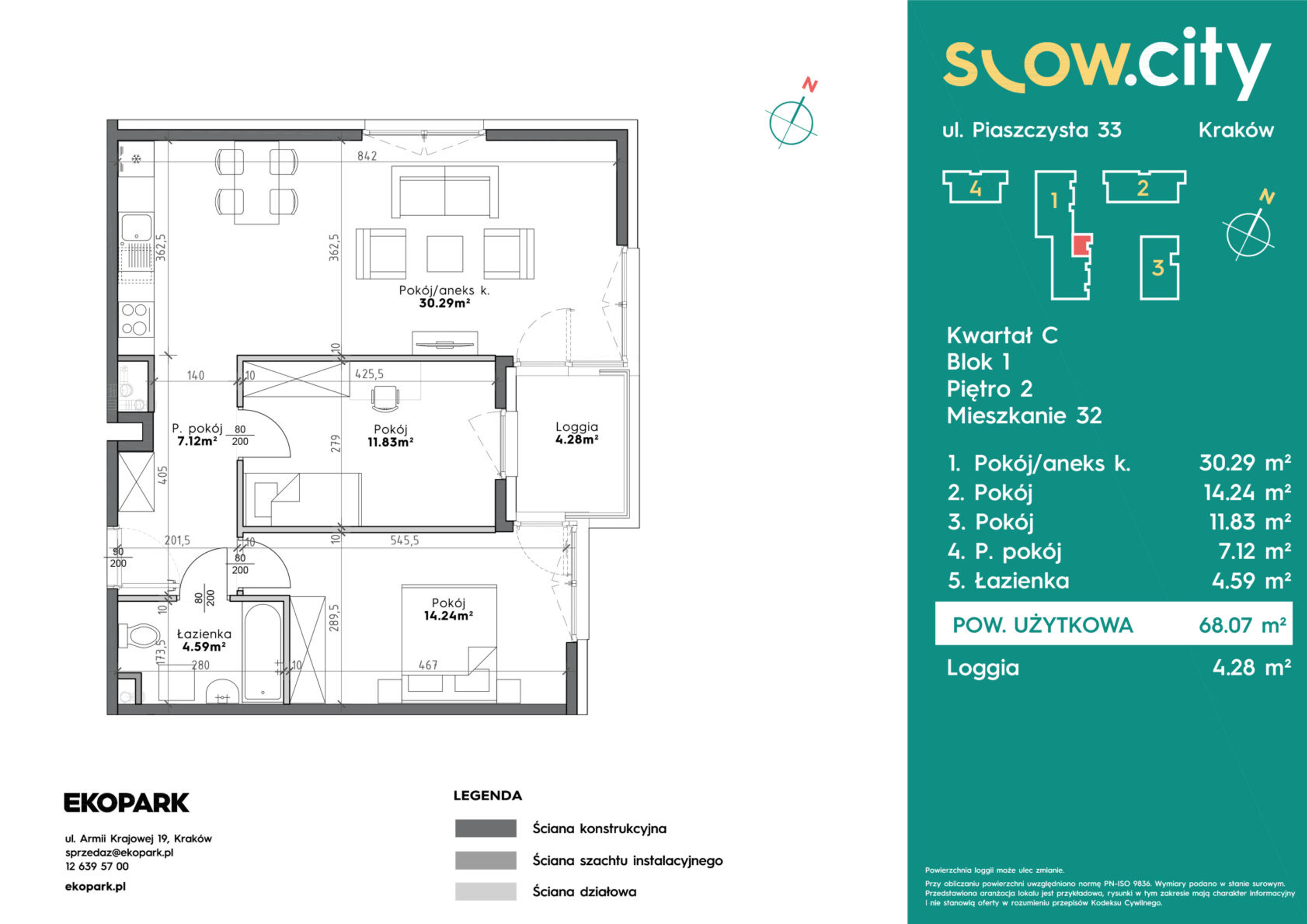 Mieszkanie 68,07 m², piętro 2, oferta nr C1-32, Slow City, Kraków, Prądnik Biały, ul. Piaszczysta-idx