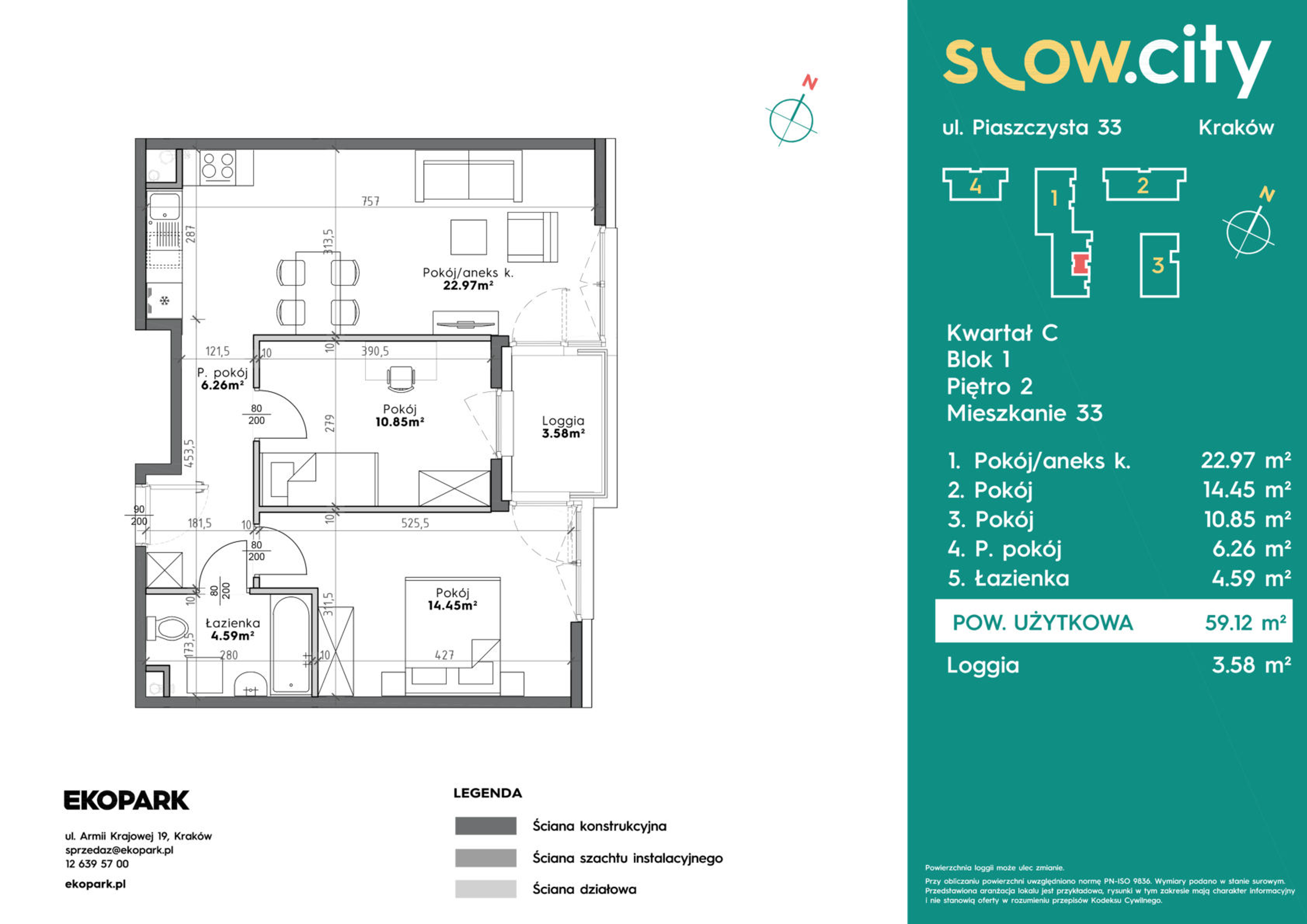 Mieszkanie 59,12 m², piętro 2, oferta nr C1-33, Slow City, Kraków, Prądnik Biały, ul. Piaszczysta-idx