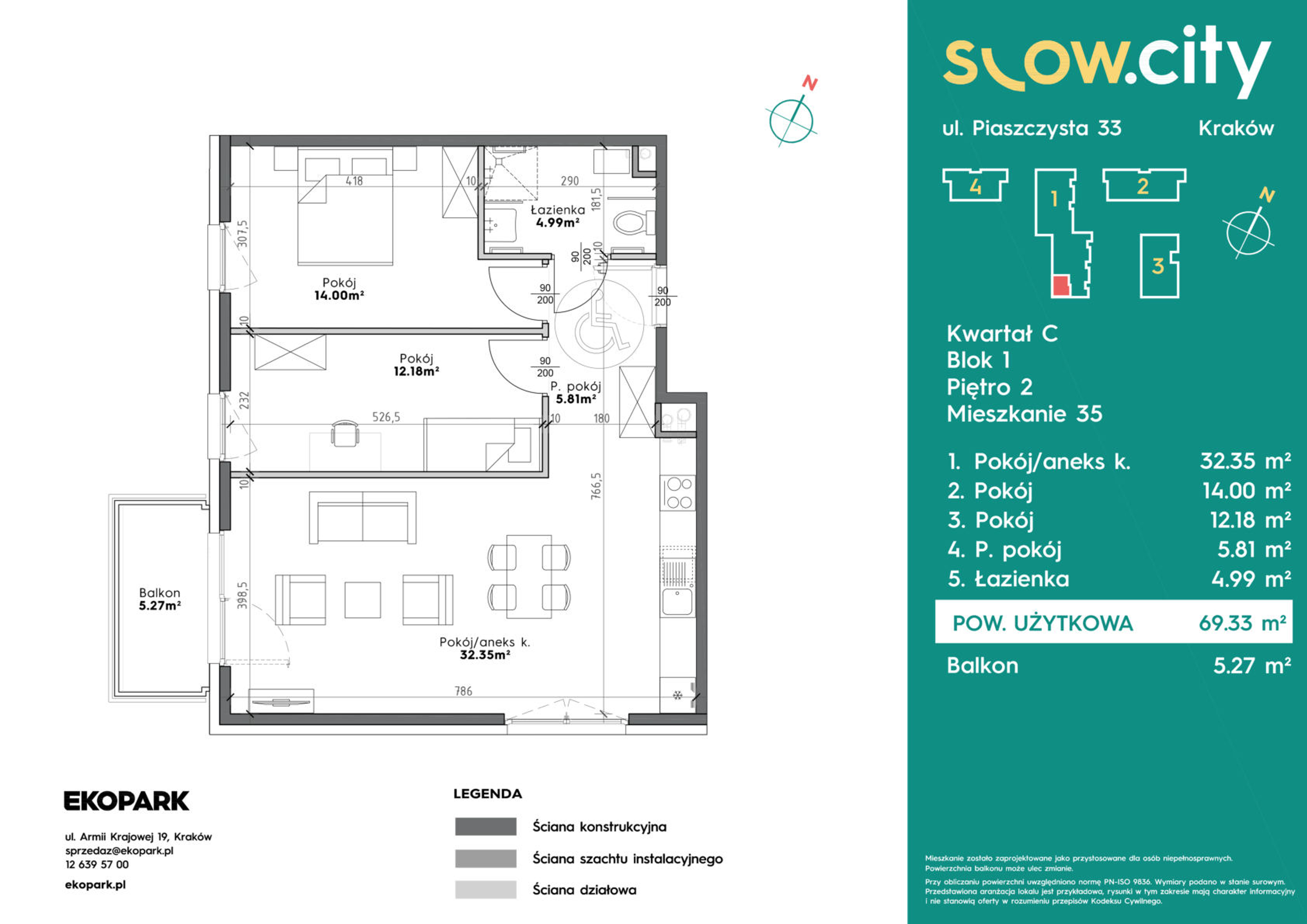 Mieszkanie 69,33 m², piętro 2, oferta nr C1-35, Slow City, Kraków, Prądnik Biały, ul. Piaszczysta-idx