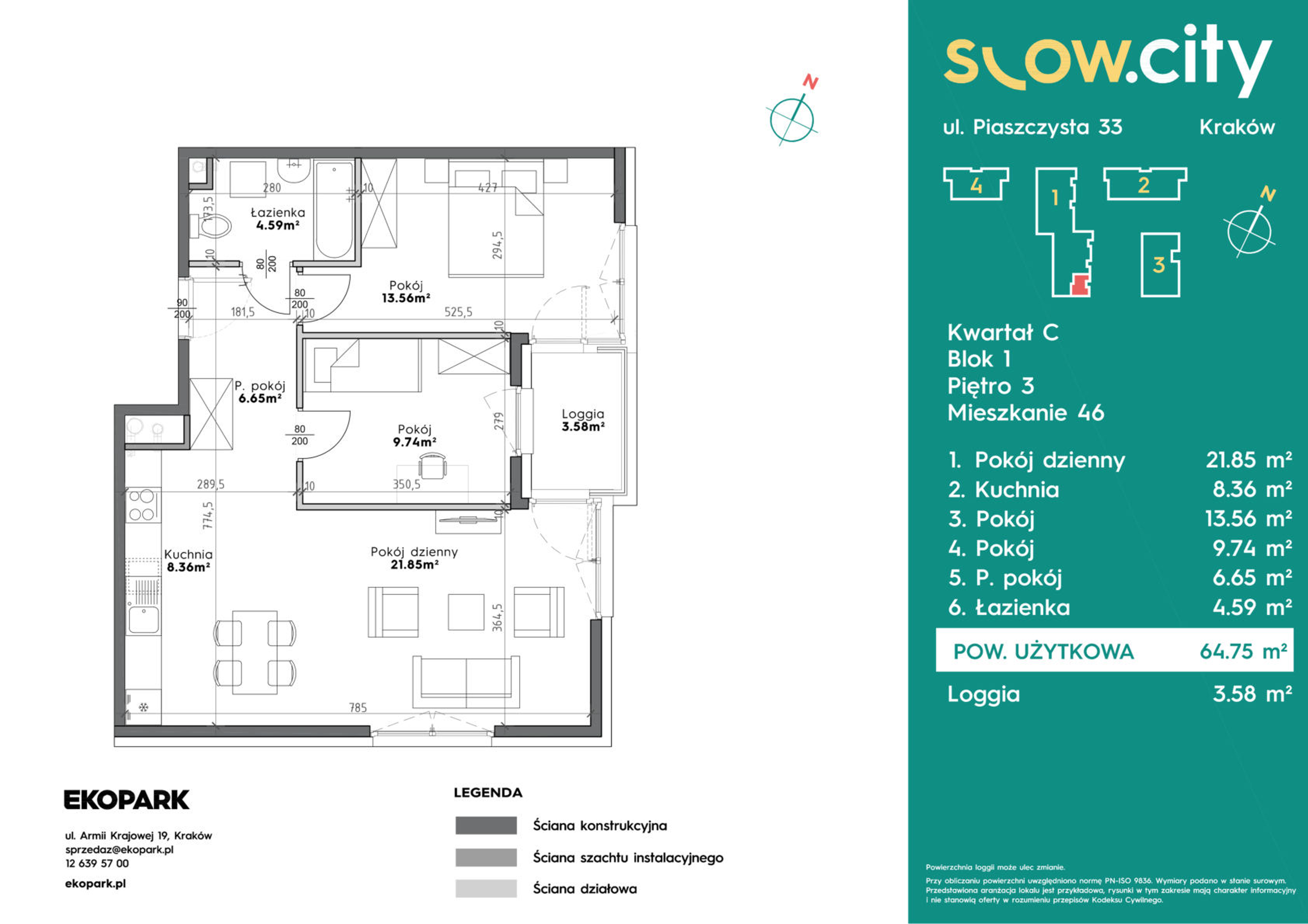 Mieszkanie 64,75 m², piętro 3, oferta nr C1-46, Slow City, Kraków, Prądnik Biały, ul. Piaszczysta-idx