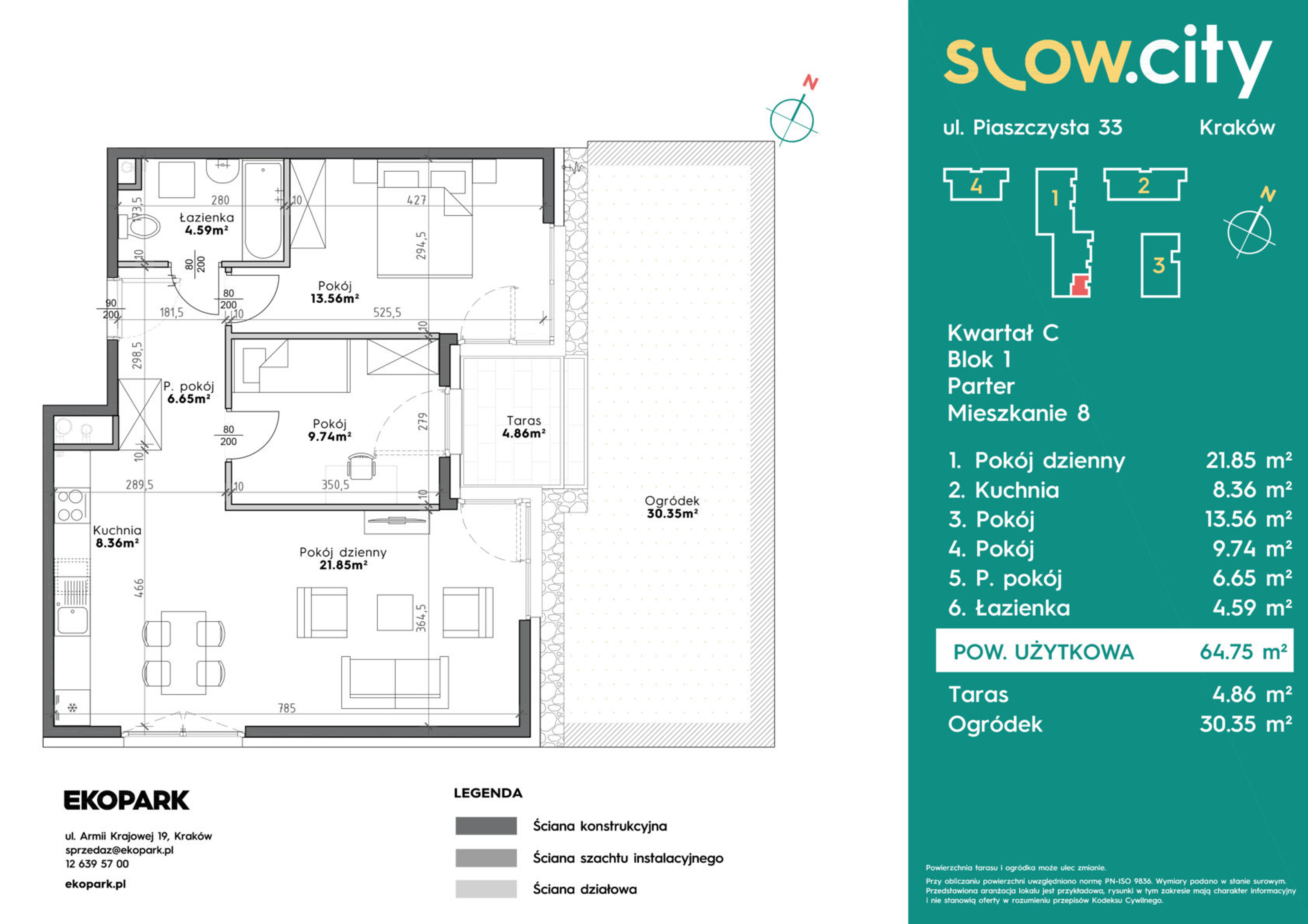 Mieszkanie 64,75 m², parter, oferta nr C1-8, Slow City, Kraków, Prądnik Biały, ul. Piaszczysta-idx