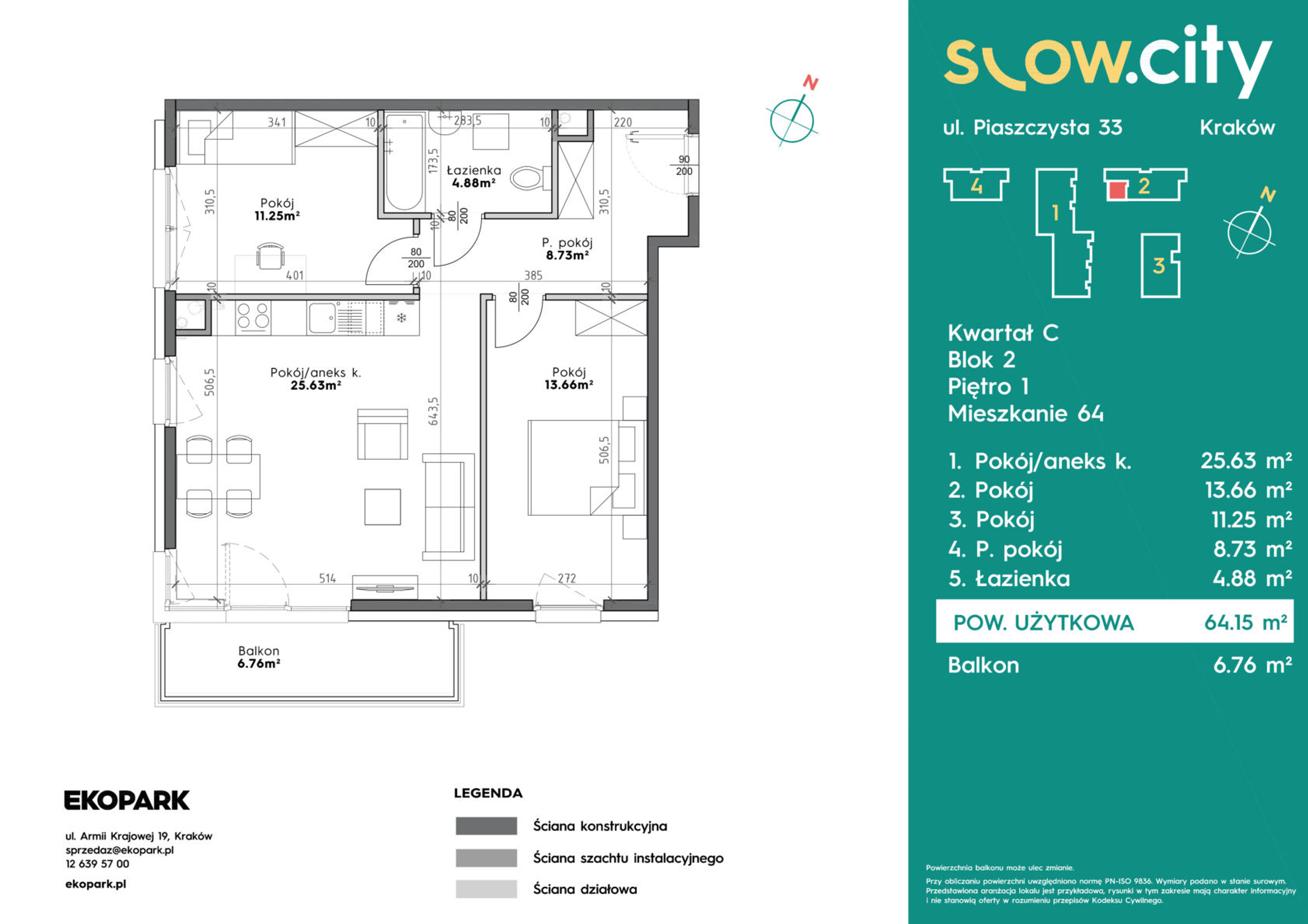 Mieszkanie 64,15 m², piętro 1, oferta nr C2-64, Slow City, Kraków, Prądnik Biały, ul. Piaszczysta-idx