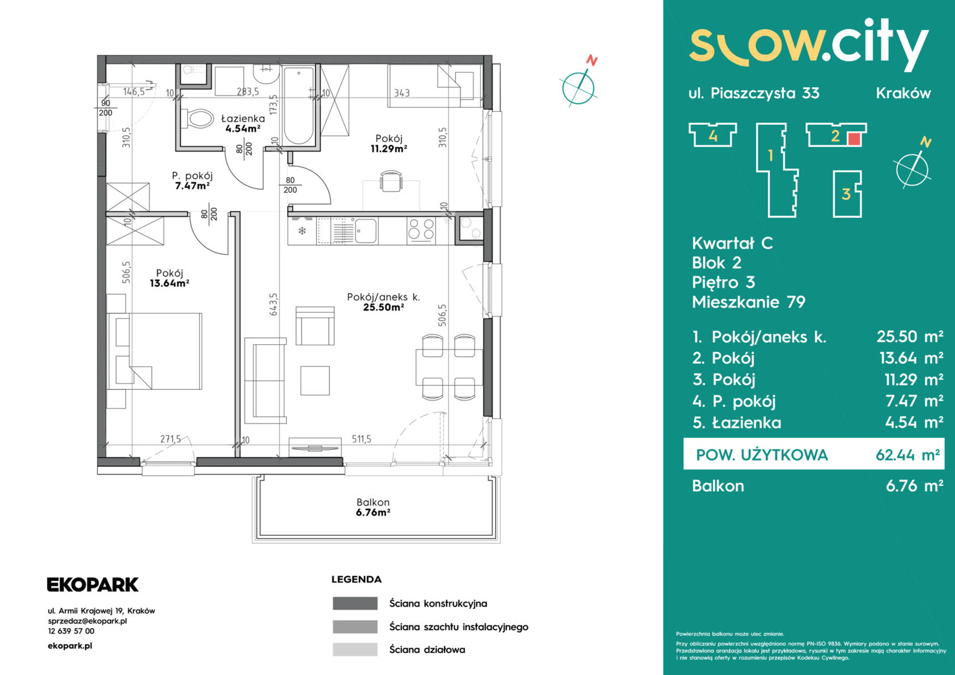 Mieszkanie 62,44 m², piętro 3, oferta nr C2-79, Slow City, Kraków, Prądnik Biały, ul. Piaszczysta-idx