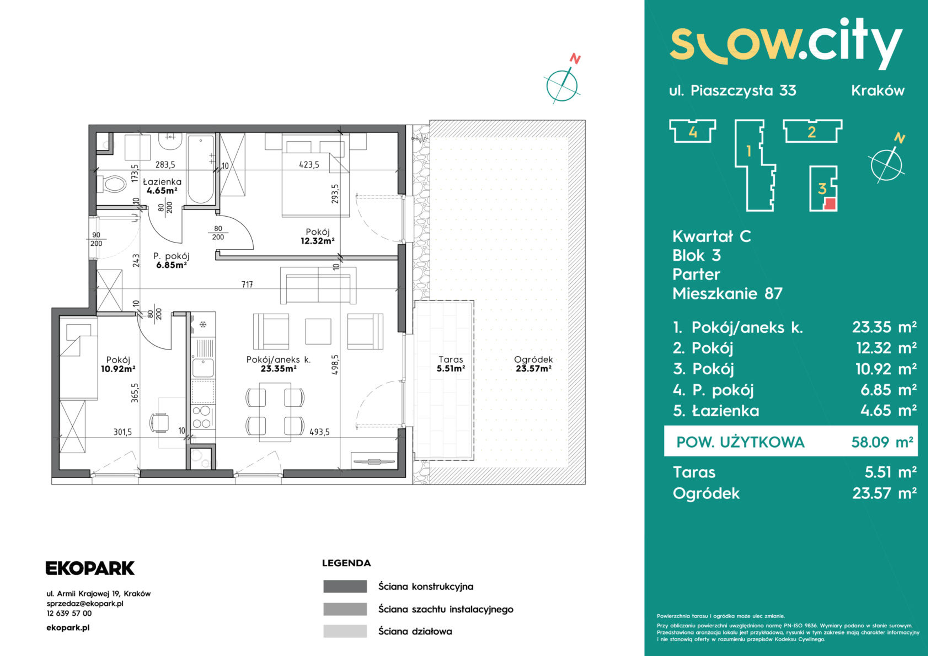 Mieszkanie 58,09 m², parter, oferta nr C3-87, Slow City, Kraków, Prądnik Biały, ul. Piaszczysta-idx