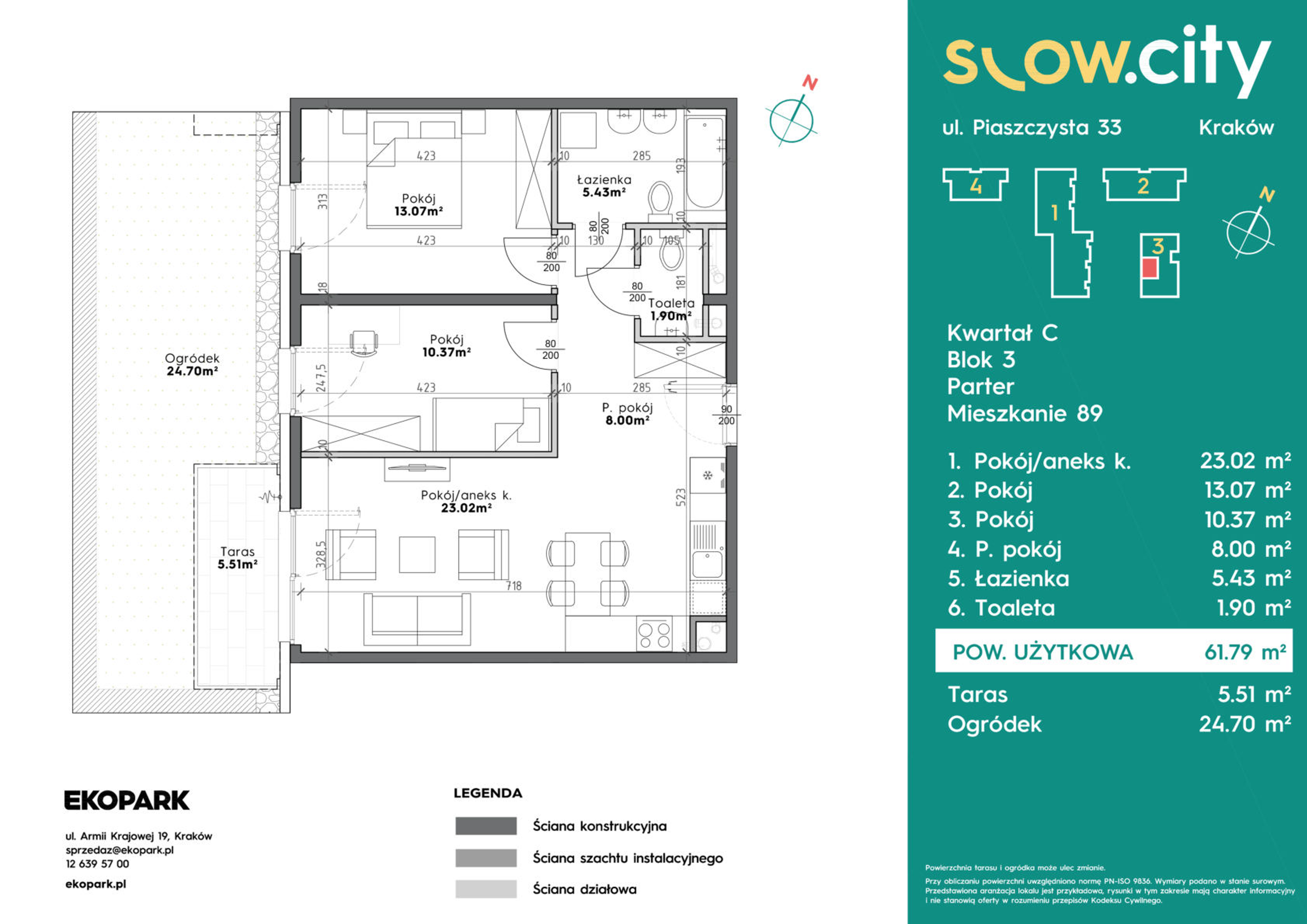 Mieszkanie 61,79 m², parter, oferta nr C3-89, Slow City, Kraków, Prądnik Biały, ul. Piaszczysta-idx