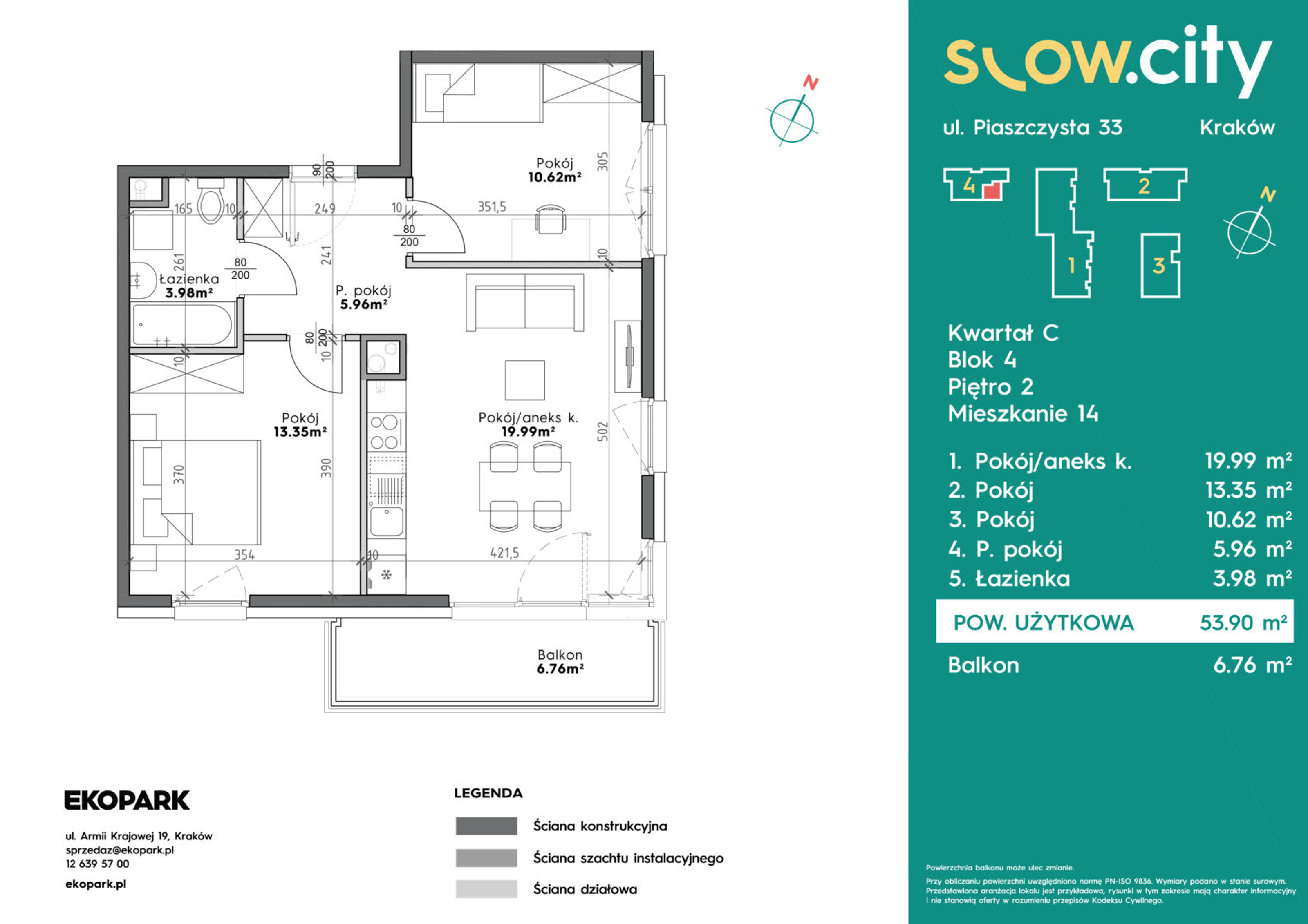 Mieszkanie 53,90 m², piętro 2, oferta nr C4-14, Slow City, Kraków, Prądnik Biały, ul. Piaszczysta-idx