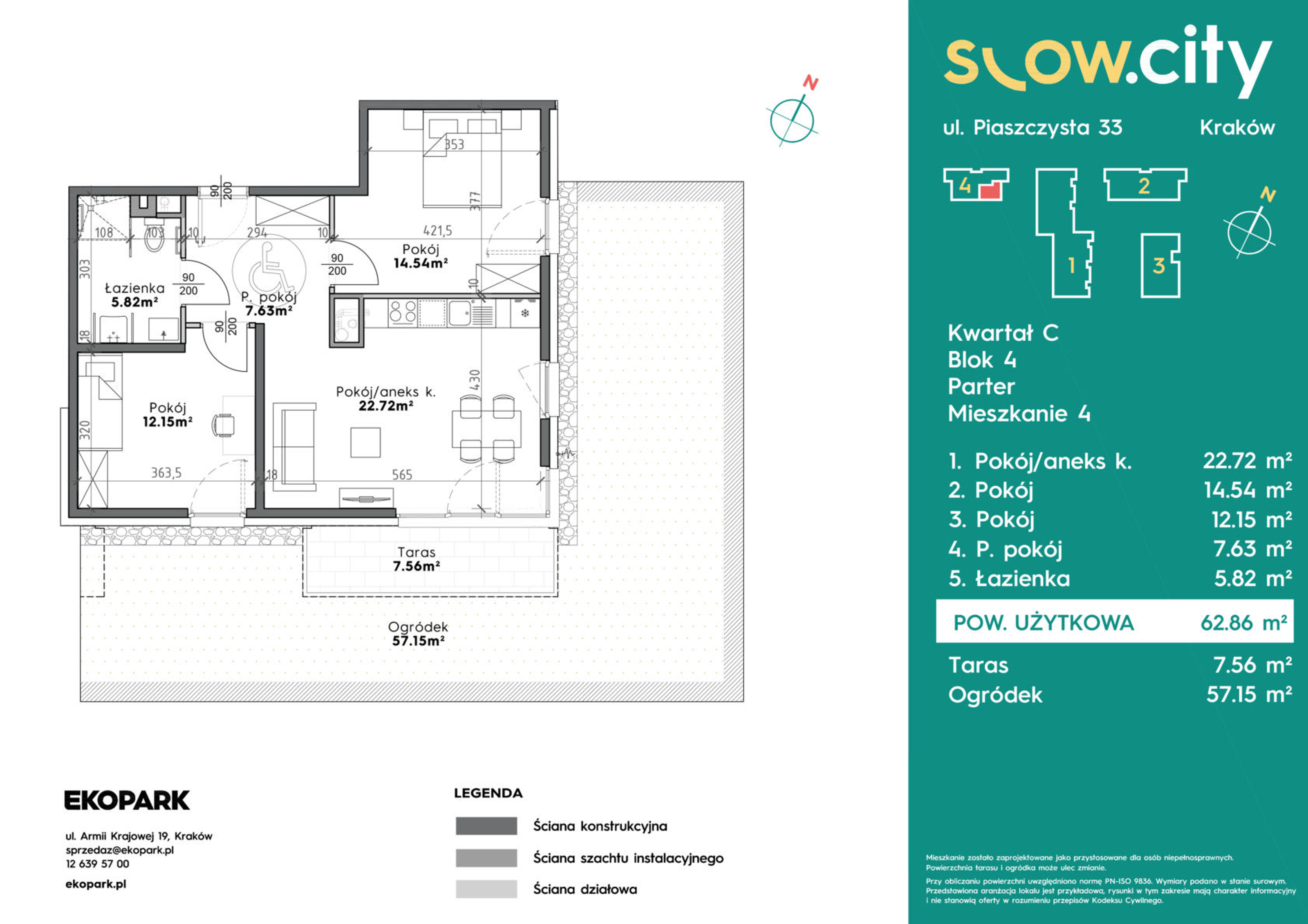 Mieszkanie 62,86 m², parter, oferta nr C4-4, Slow City, Kraków, Prądnik Biały, ul. Piaszczysta-idx