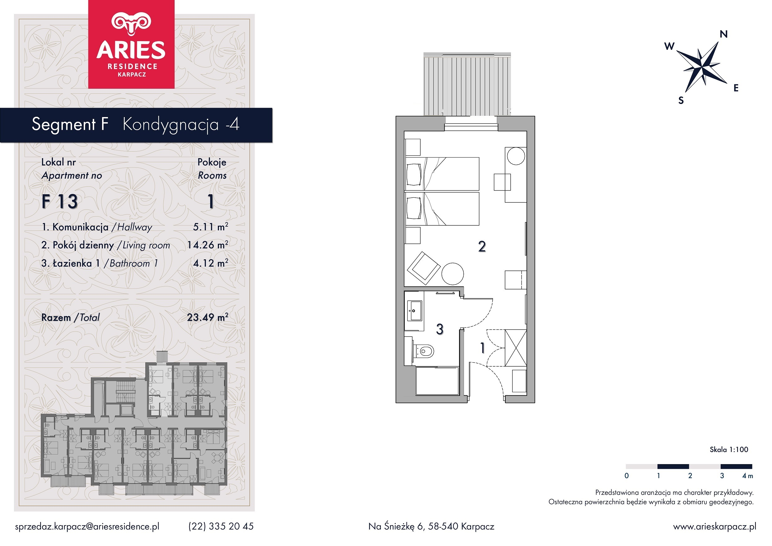 Lokal inwestycyjny 23,49 m², piętro 1, oferta nr F13, Aries Residence Karpacz, Karpacz, ul. Na Śnieżkę 6-idx