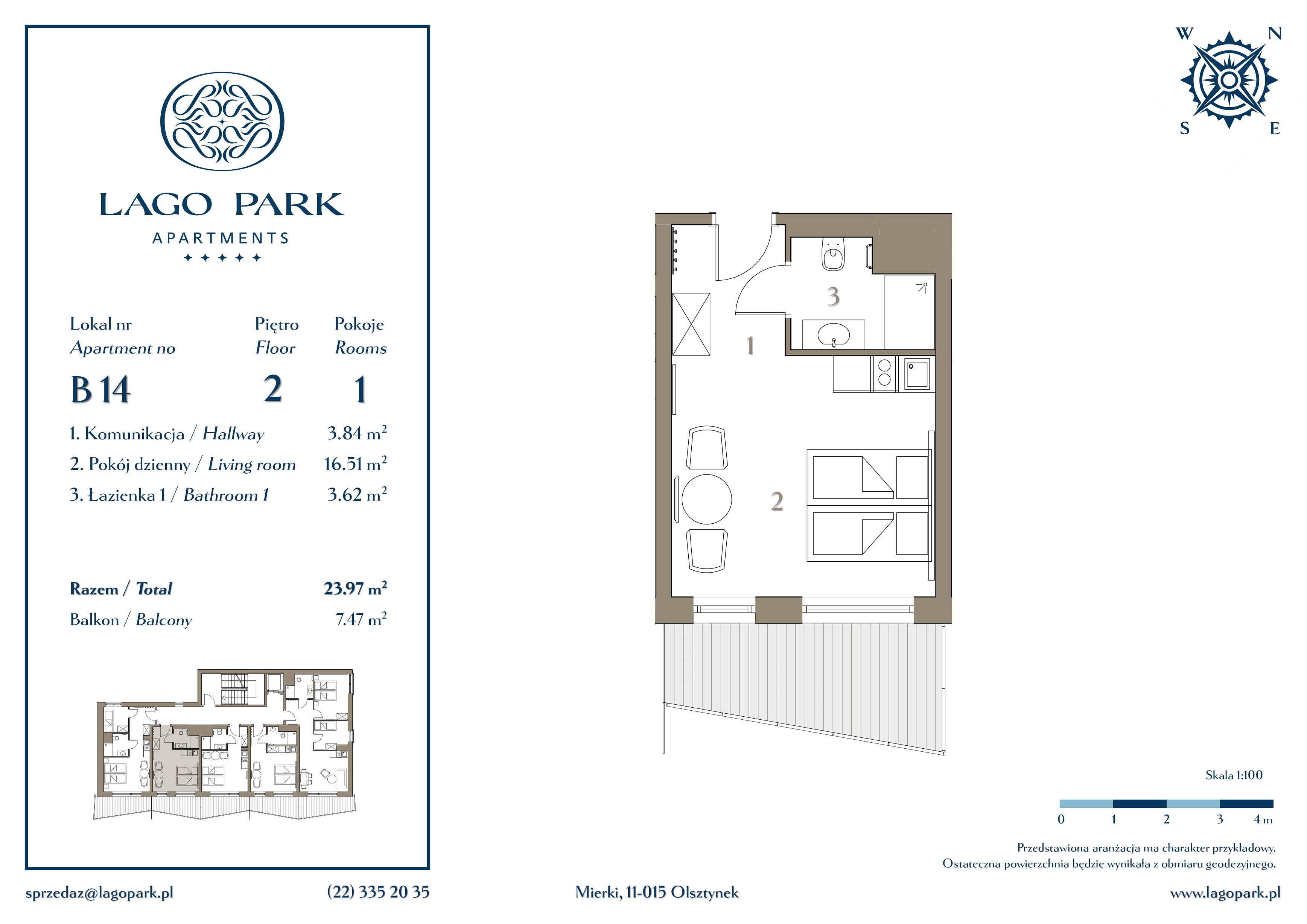 Apartament inwestycyjny 23,75 m², piętro 2, oferta nr B14, Lago Park Apartments by Aries, Mierki, Kołatek 2-idx