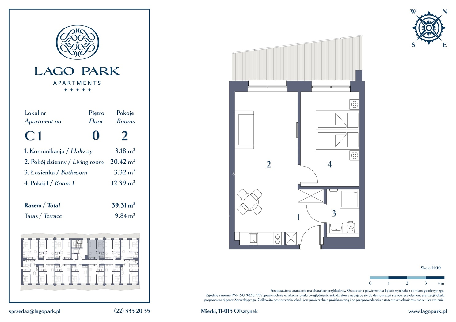 Apartament inwestycyjny 39,31 m², parter, oferta nr C1, Lago Park Apartments by Aries, Mierki, Kołatek 2-idx